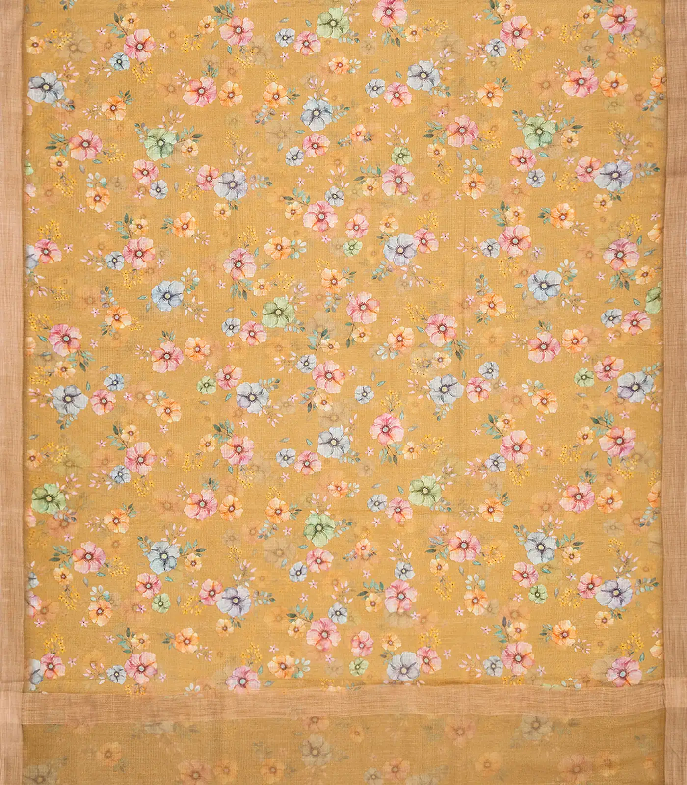 RmKV Sandal Woven Kota Silk Saree With Printed Floral Motifs-Sandal - view 2