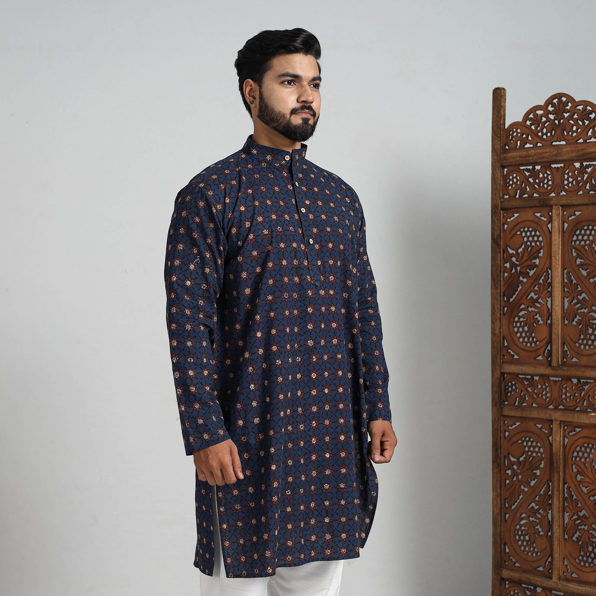 ITOKRI CASUALS Ajrakh Block Printed Cotton Men Long Kurta 12 - view 5