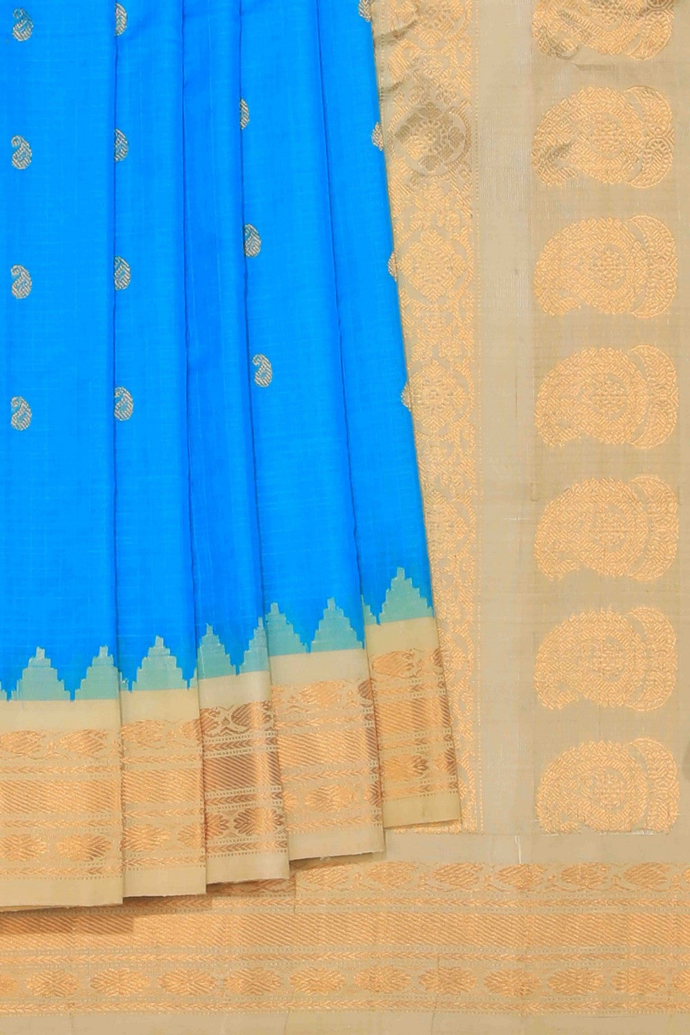 Kalanjali Gadwal Cotton Silk Blue Saree – Women's