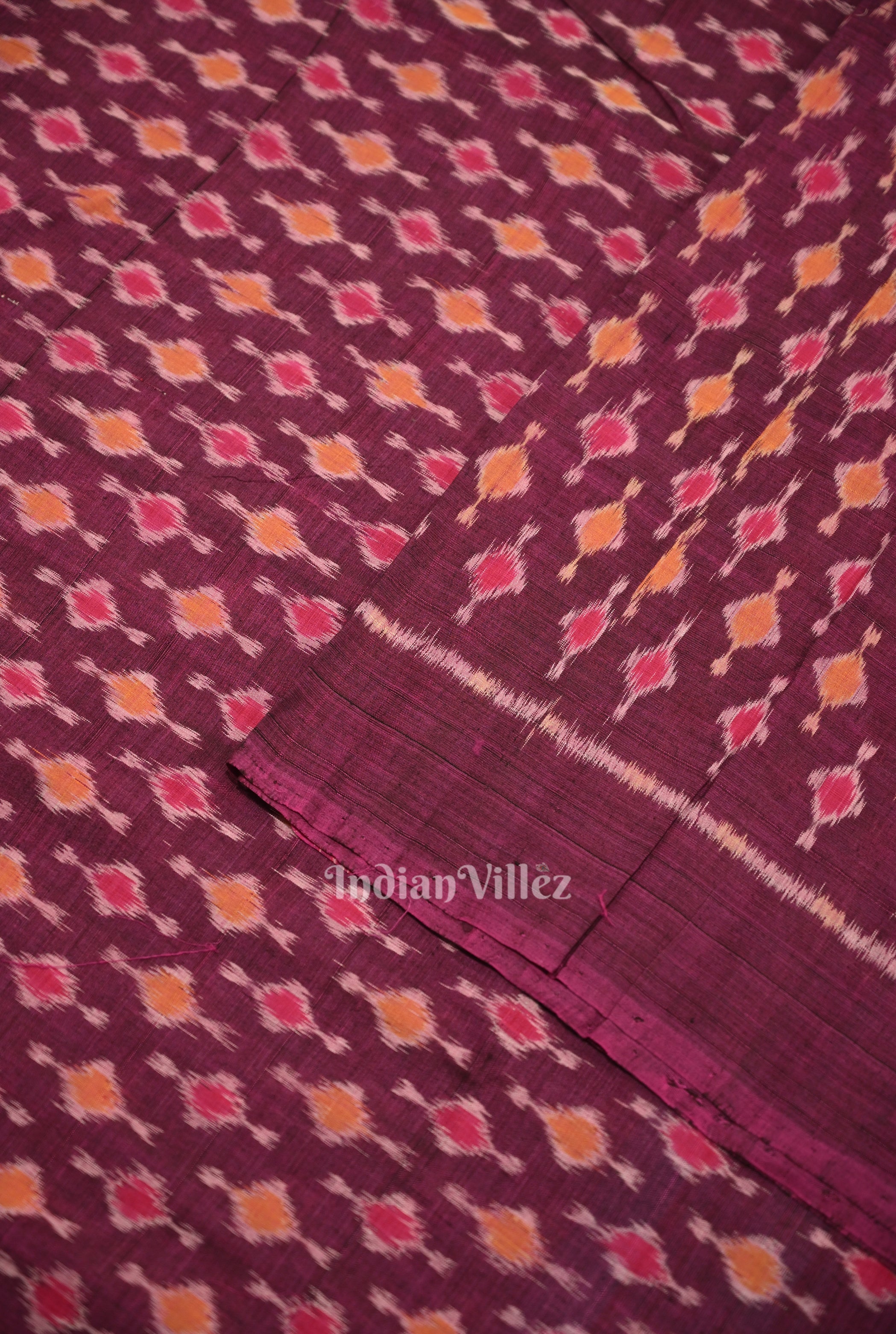 IndianVillèz Wine Purple Odisha Ikat Cotton Fabric - view 2