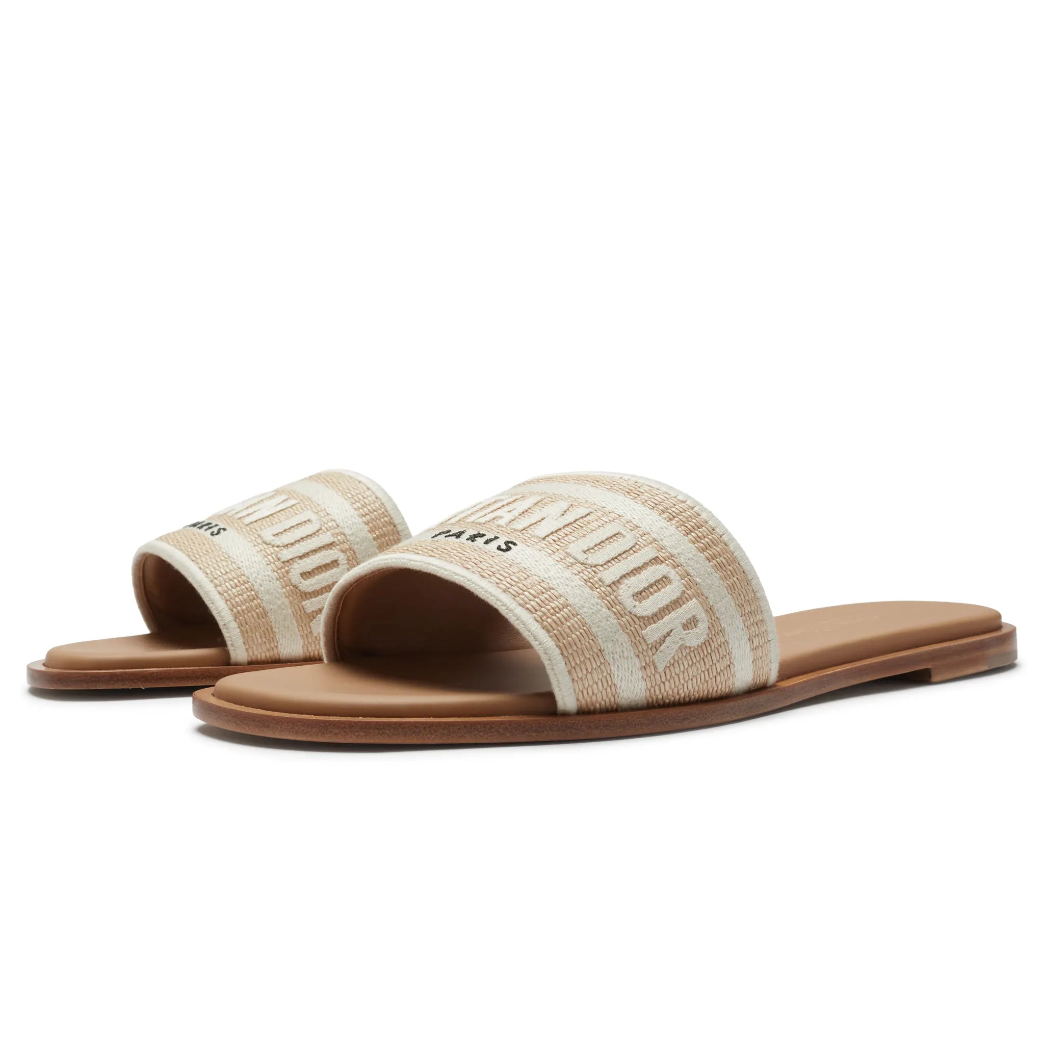 Dior Dway Embroidered Cotton Beige Slides - view 2