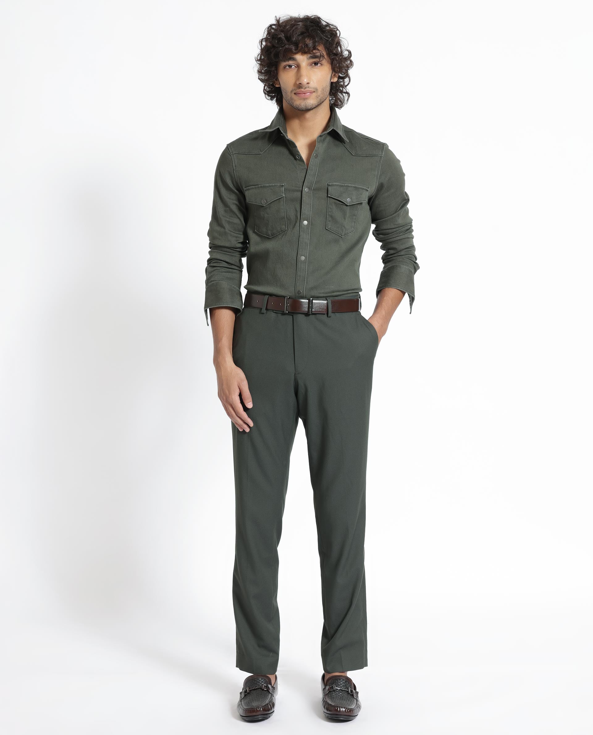 Rare Rabbit Men's Xenon Olive Cotton Polyester Fabric Full Sleeves Solid Shirt - view 3