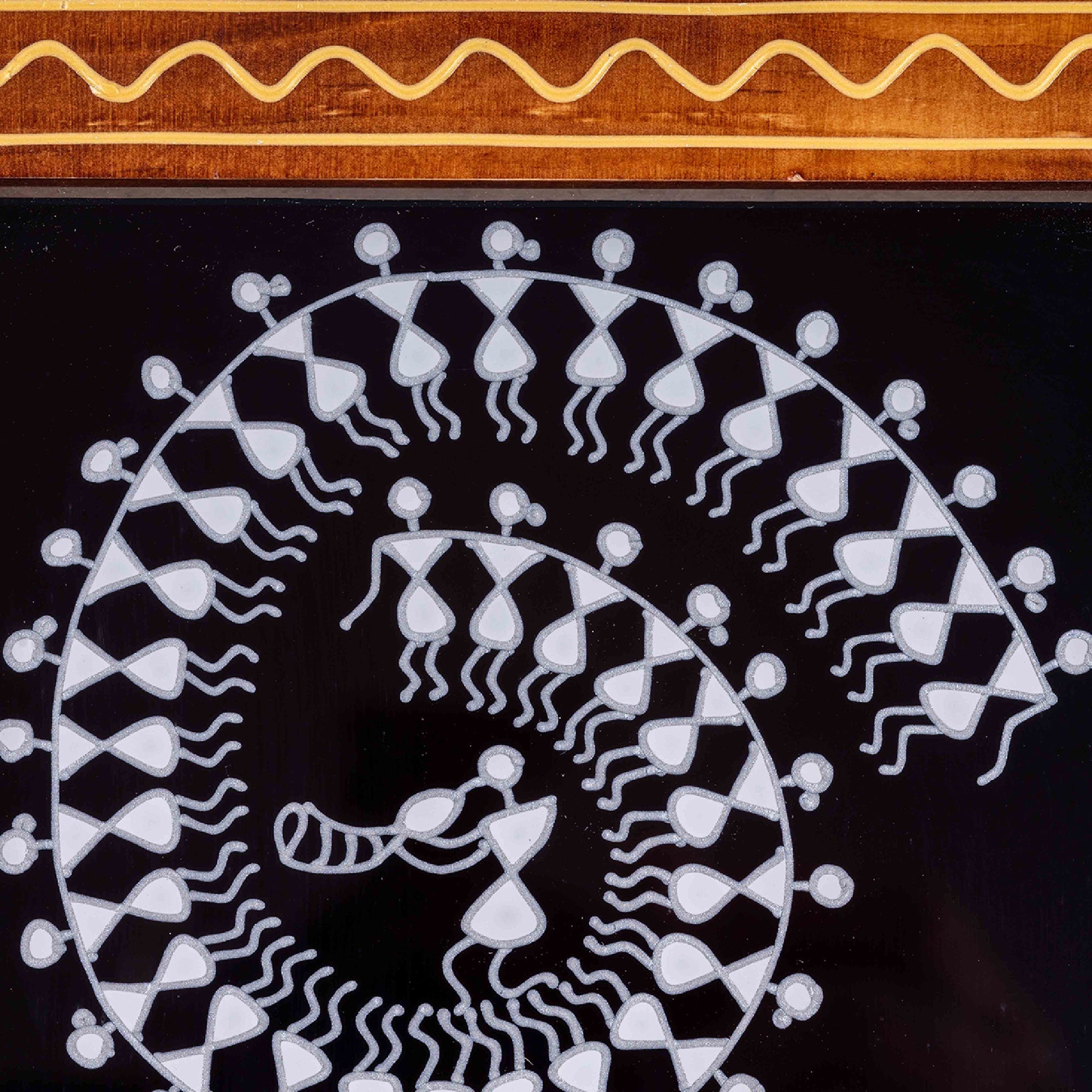 INDIHANDS Anandi - Hand-Painted Glass Fusion Warli Celebration Wall Art Frame - view 3