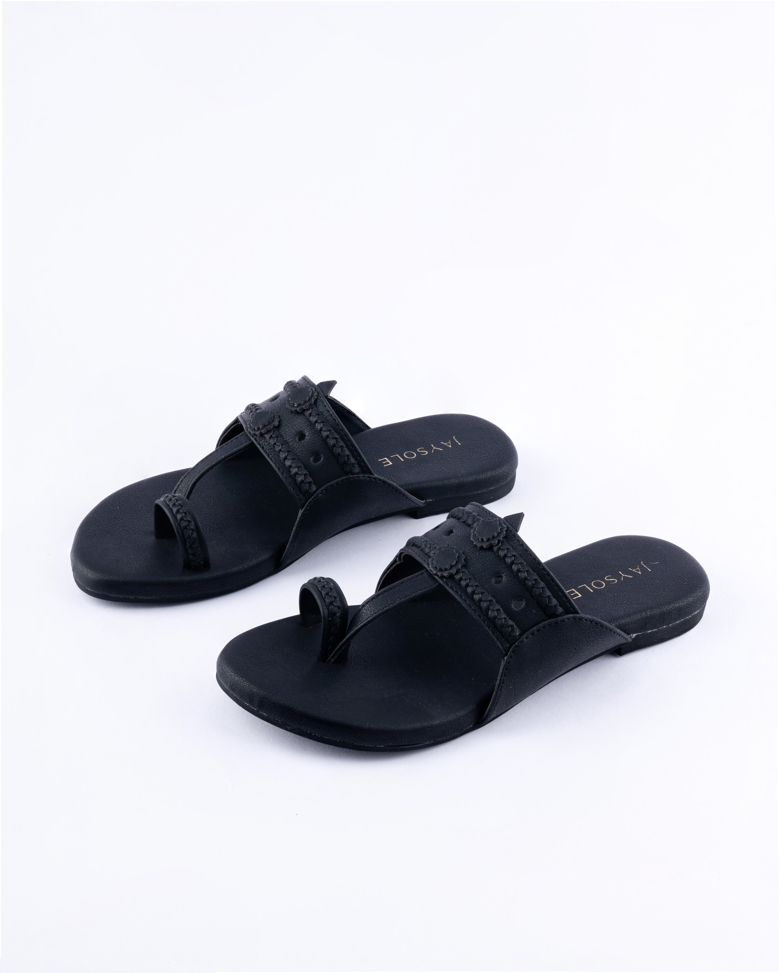 Jaysole Melanie Black Solid Kolha Flats - view 3