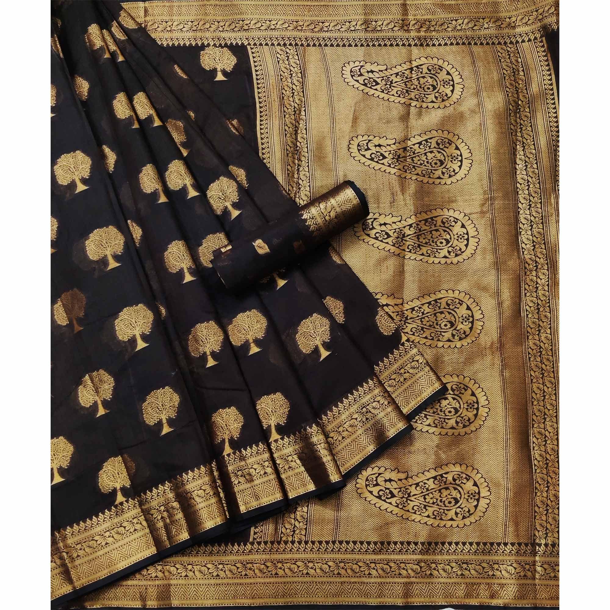 Peachmode Dark Brown Festive Wear Woven Cotton Silk Saree With Jacquard Border - view 2