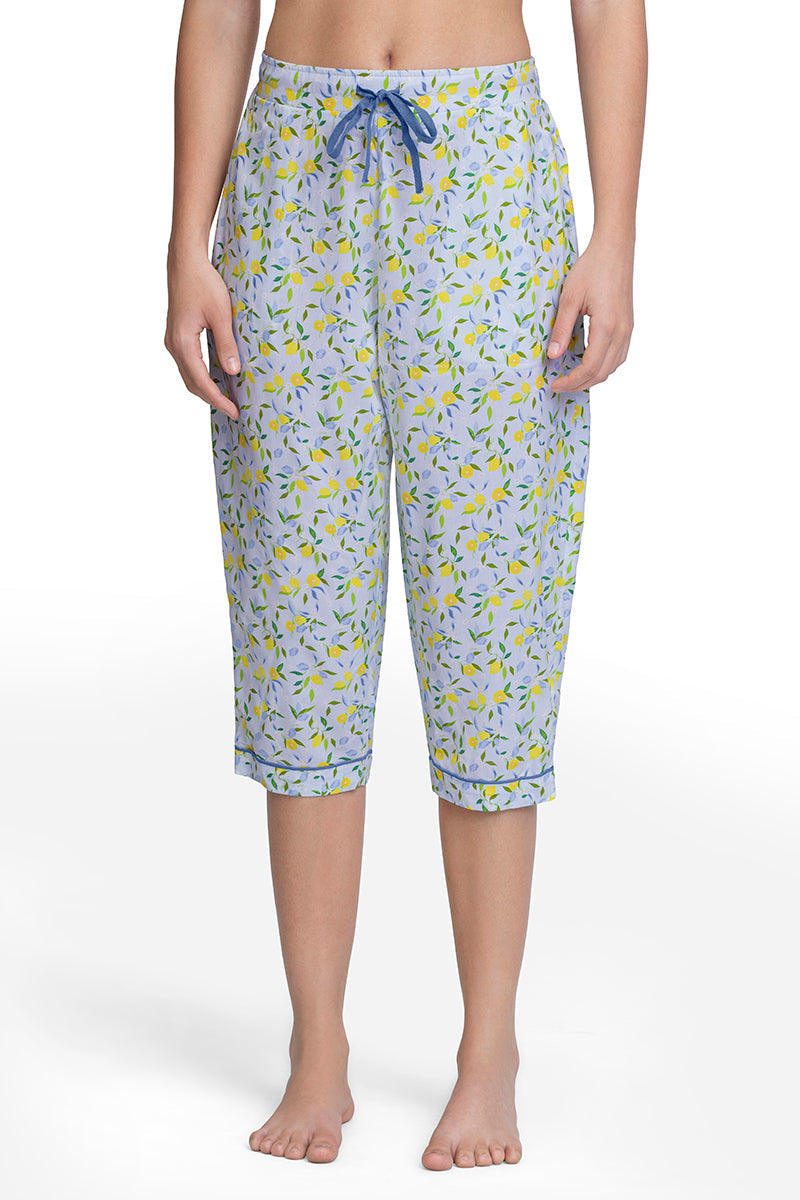 Amante Capri Length Pyjama Bottom - Lemon Leaf Pr