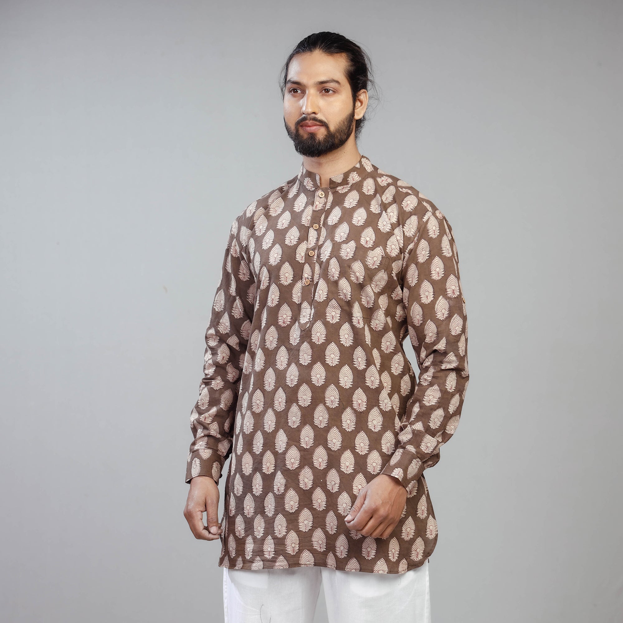ITOKRI CASUALS Brown - Akola Block Printed Cotton Men Short Kurta - view 2