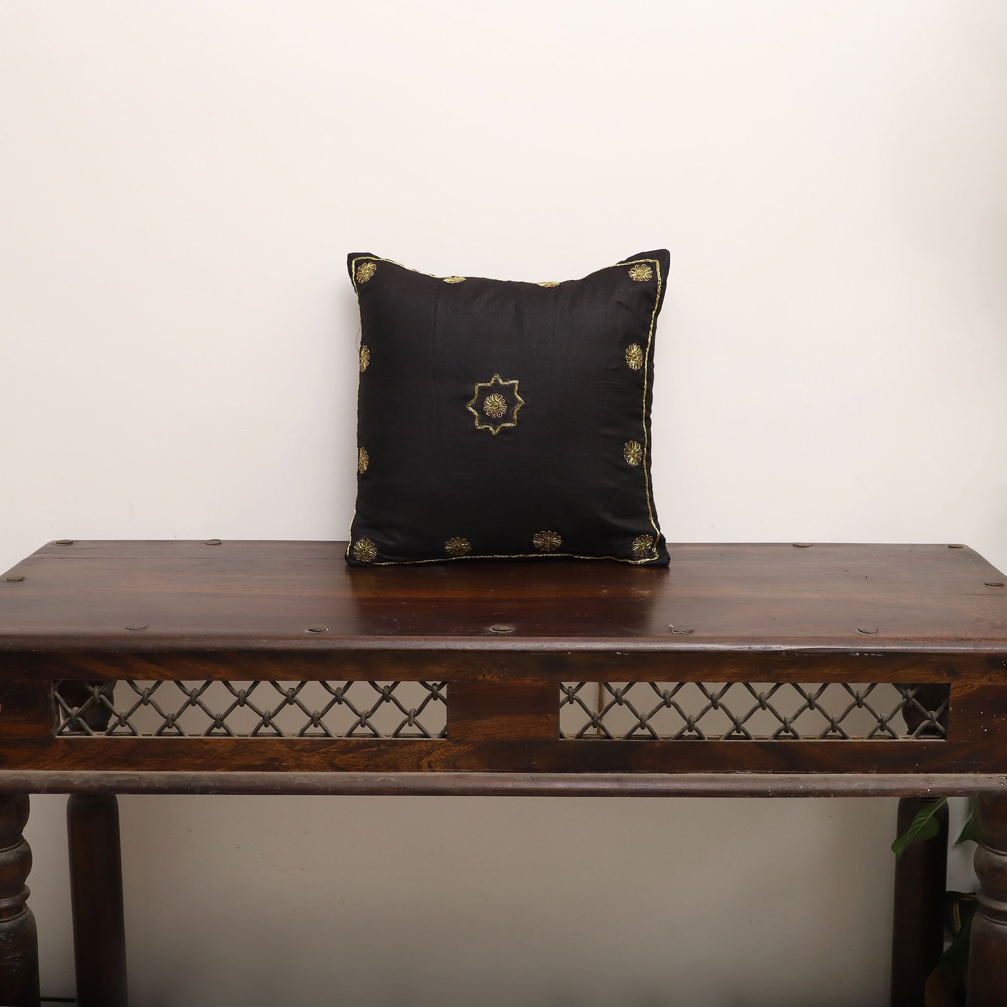 TICS Black - Star Butas - Zardozi Hand Embroidered Raw Silk Cushion Cover (Set of 5) - view 6