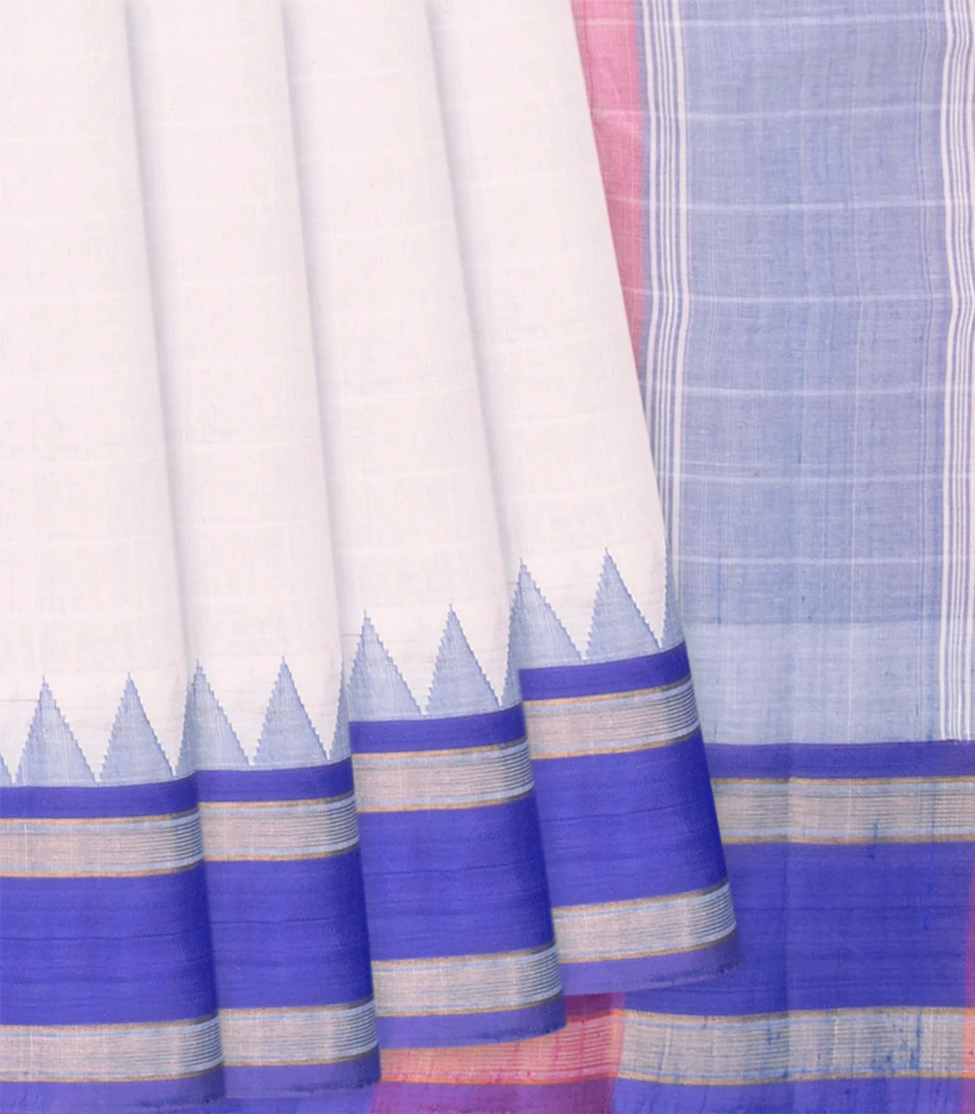 RmKV White Handloom Rasipuram Cotton Saree WIth Contrast Ganga Jamuna Silk Border-White