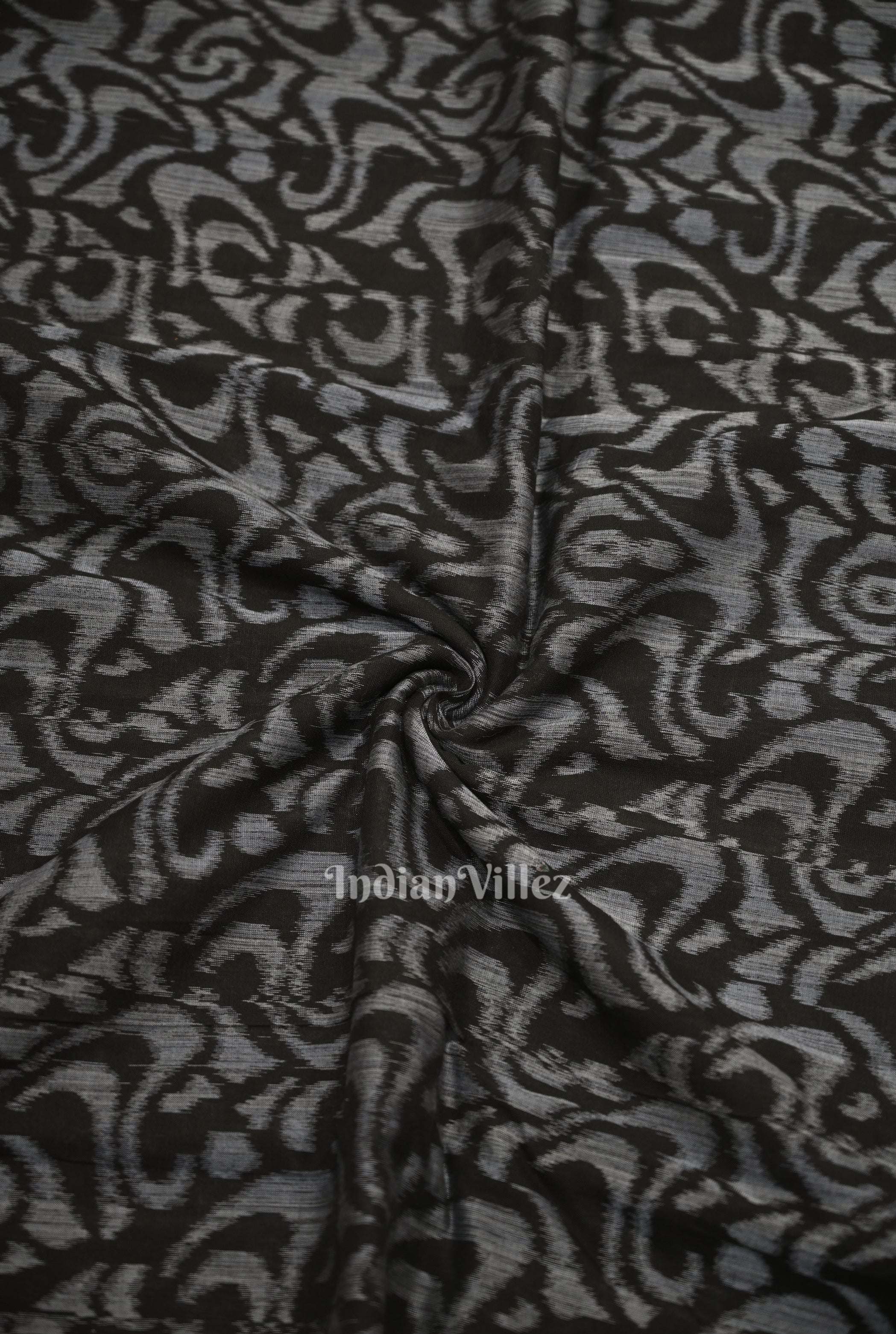 IndianVillèz Black Silver Floral Motif Sambalpuri Odisha Ikat Cotton Fabric
