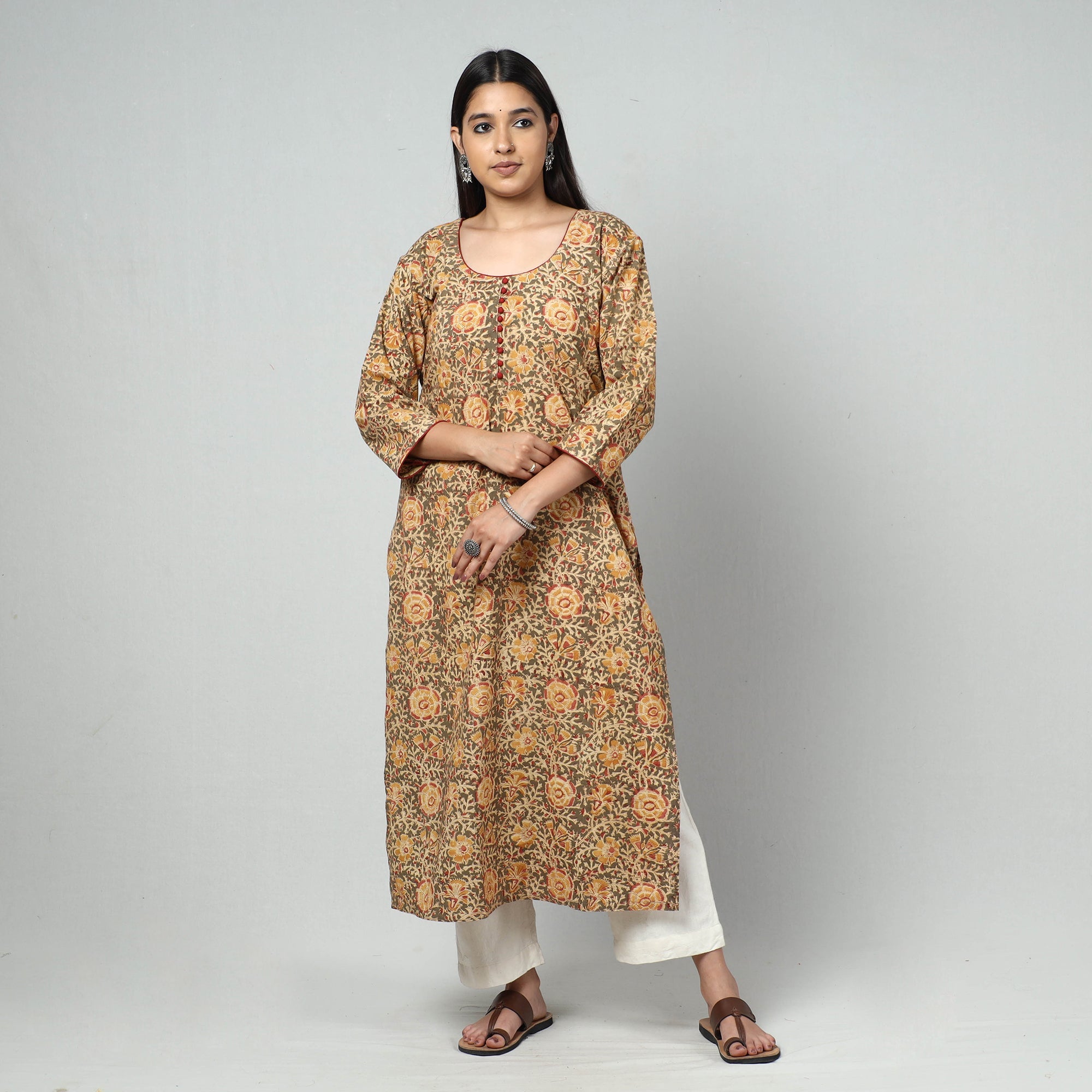 ITOKRI CASUALS Brown - Kalamkari Block Printed Cotton Long Kurta - view 3