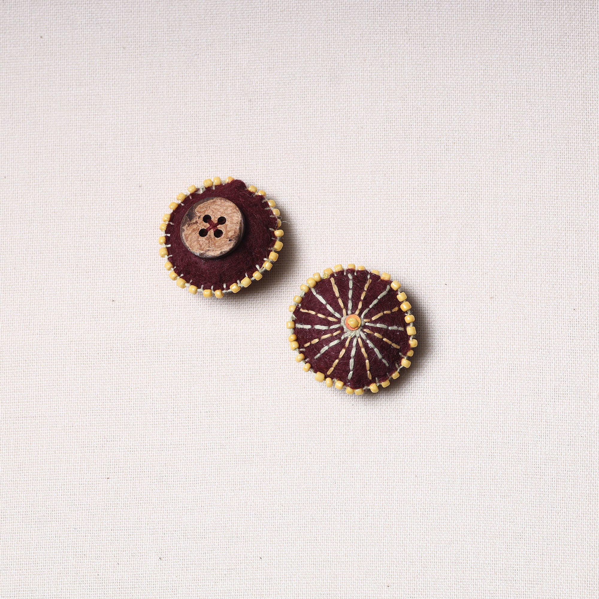 WITH LOVE BY KANIKA Bakhiya Hand Embroidered Felt & Beadwork Buttons (Set of 2) - view 2