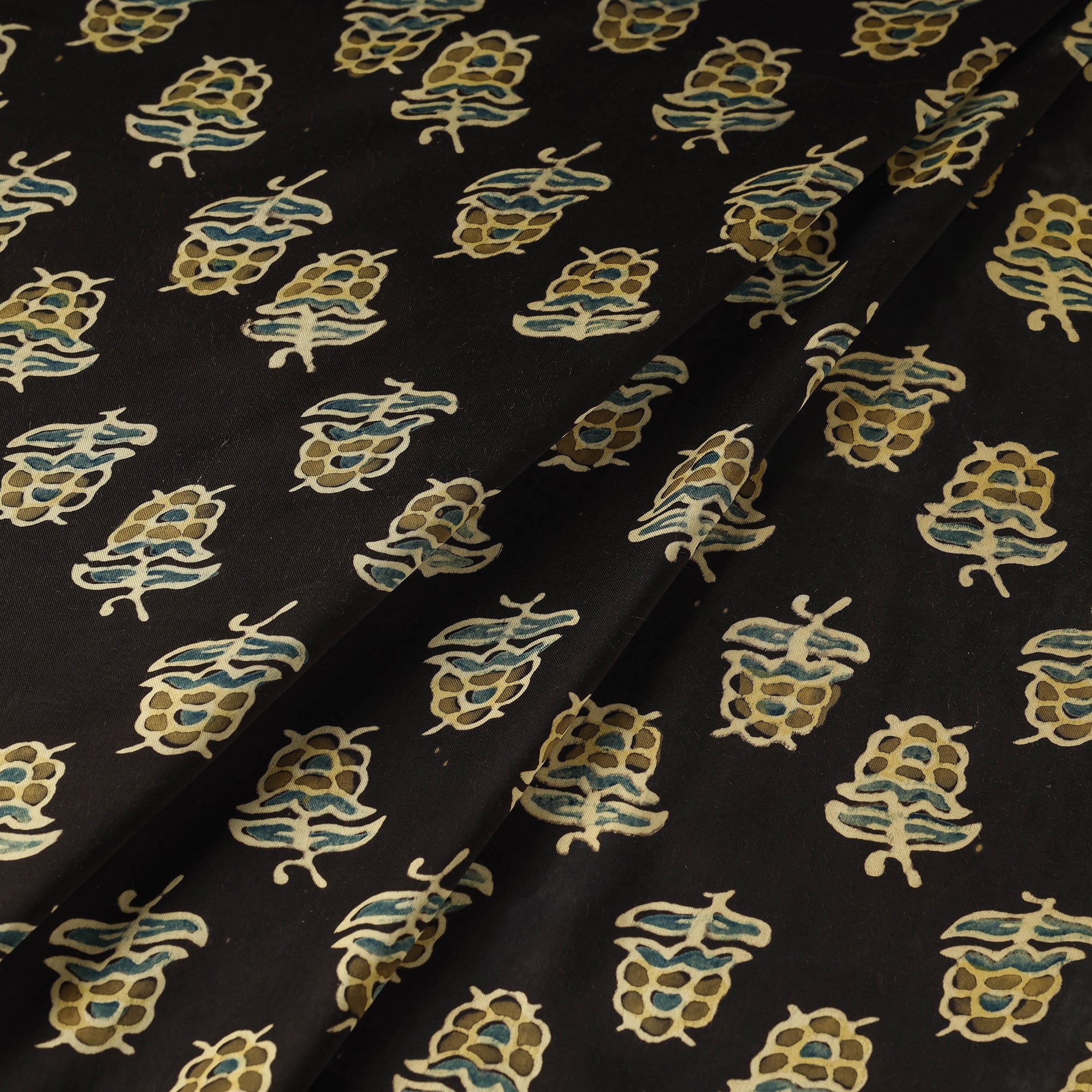 RIYAZ ABDULMAJID KHATRI - AJRAKH Black - Larch Butta Ajrakh Hand Block Printed Modal Silk Fabric - view 2