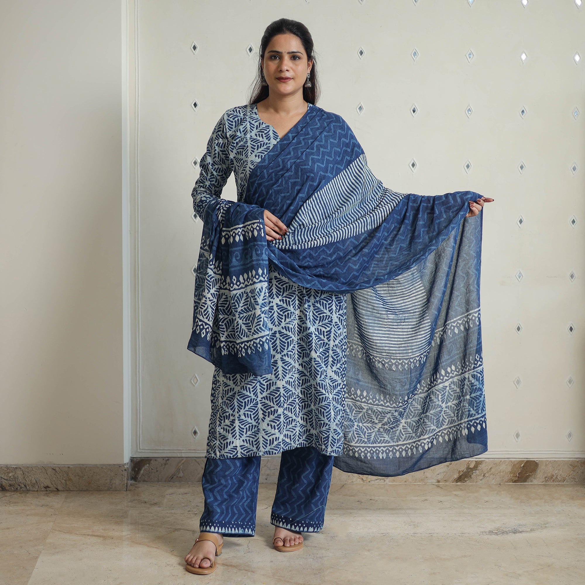 ITOKRI CASUALS Blue - Hand Block Print Indigo Bagru Cotton Suit Set 03