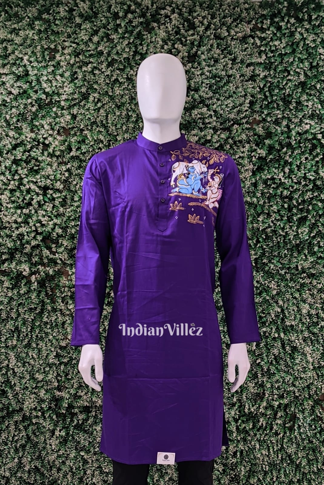 IndianVillèz Purple Hand-Painted Pattachitra Kurta
