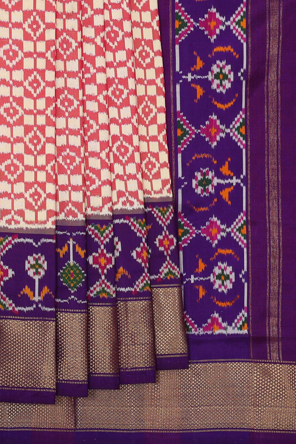 Kalanjali Ikat Silk Light Red Saree – Women's