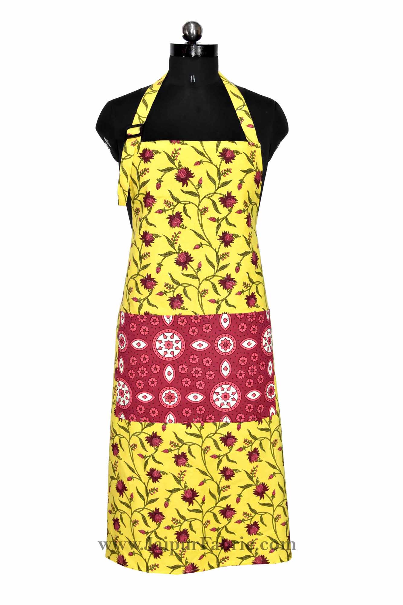 JaipurFabric® Floral Motif print yellow apron