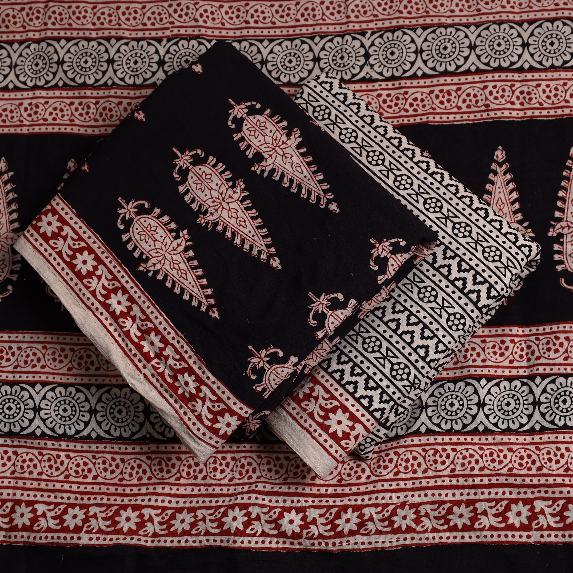 BAGH PRINTS BY UMAR FARUK KHATRI Black - 3pc Bagh Print Cotton Dress Material Set - view 2
