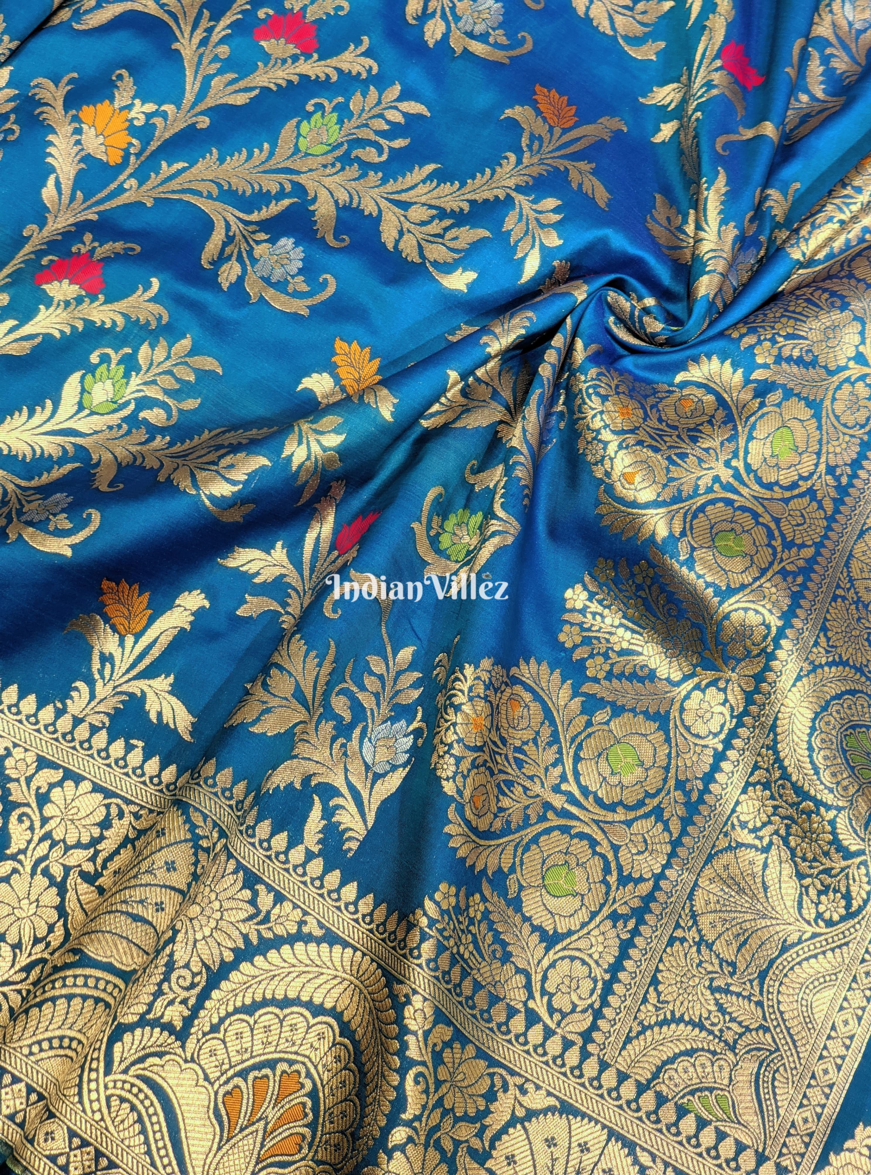 IndianVillèz Copper Sulfate Floral Design Pure Banarasi Katan Saree - view 2