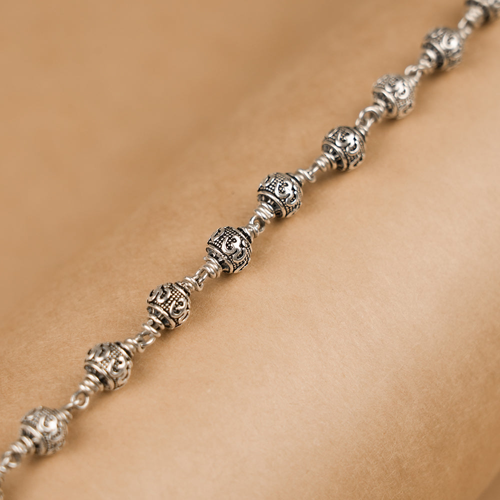 Prinjal Jewellers Om Silver Beads Bracelet