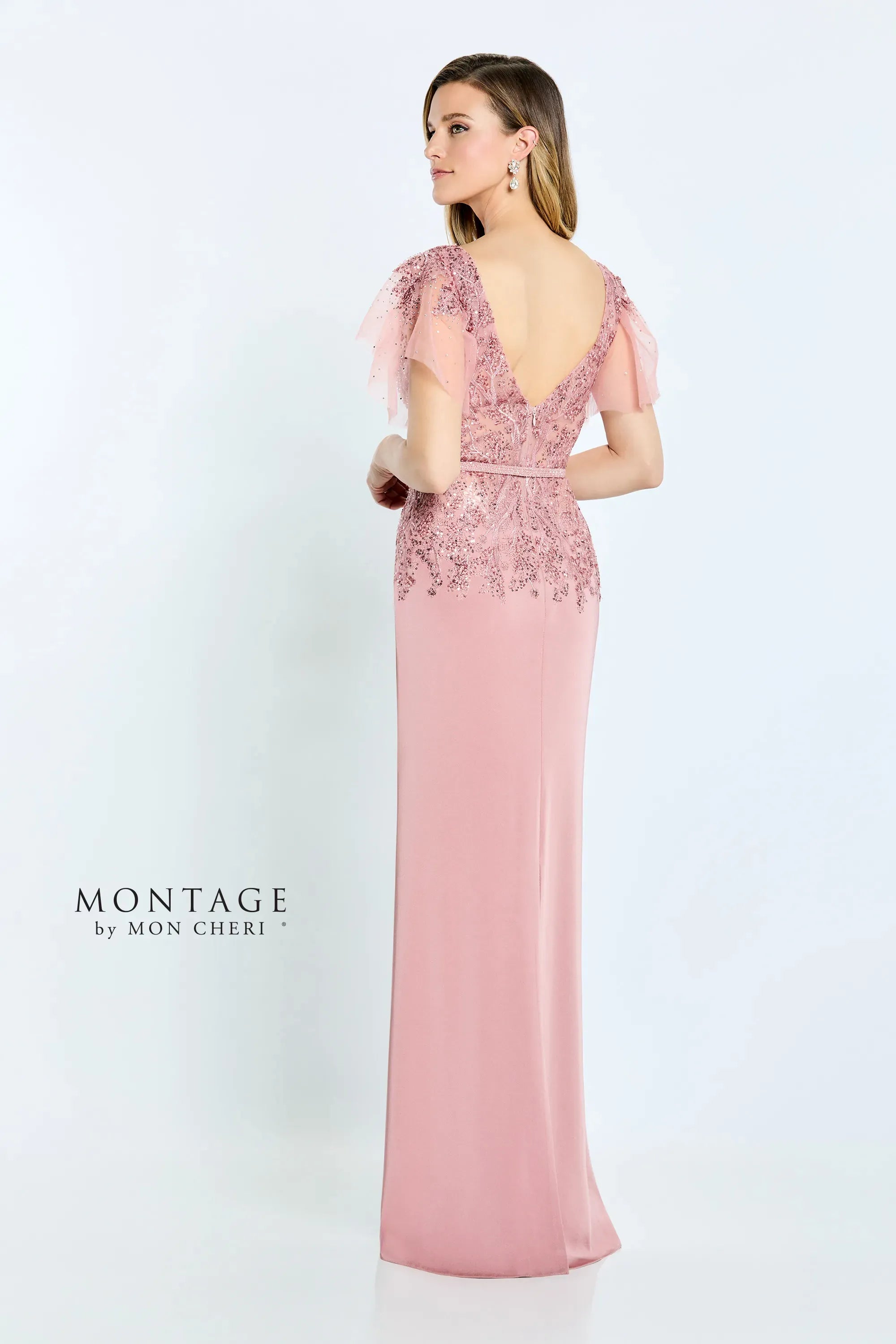 Montage M512 Beaded Long Fitted Formal Removable Sleeve Dress - view 2