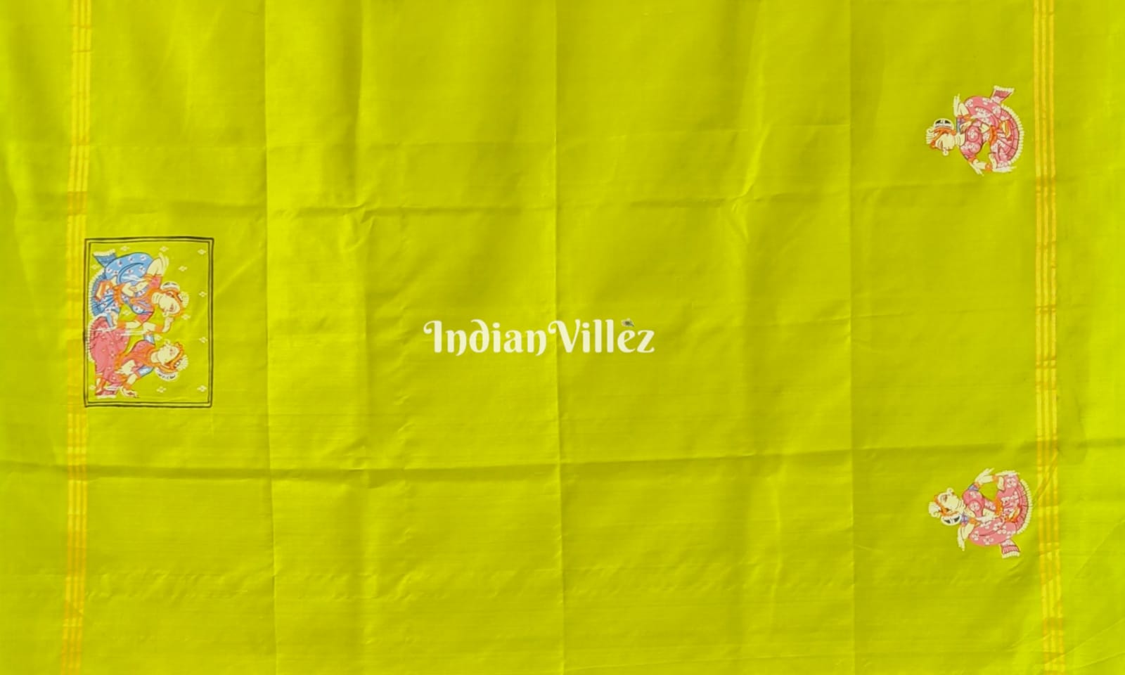 IndianVillèz Navy Blue & Parrot Green Radha Krishna Village Theme Pattachitra Saree - view 4