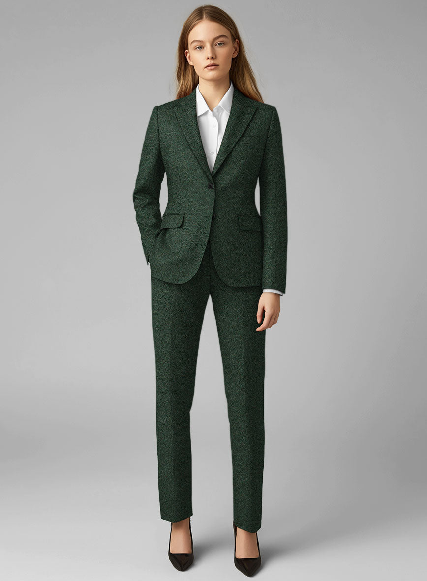 StudioSuits Women's Bottle Green Herringbone Tweed Suit