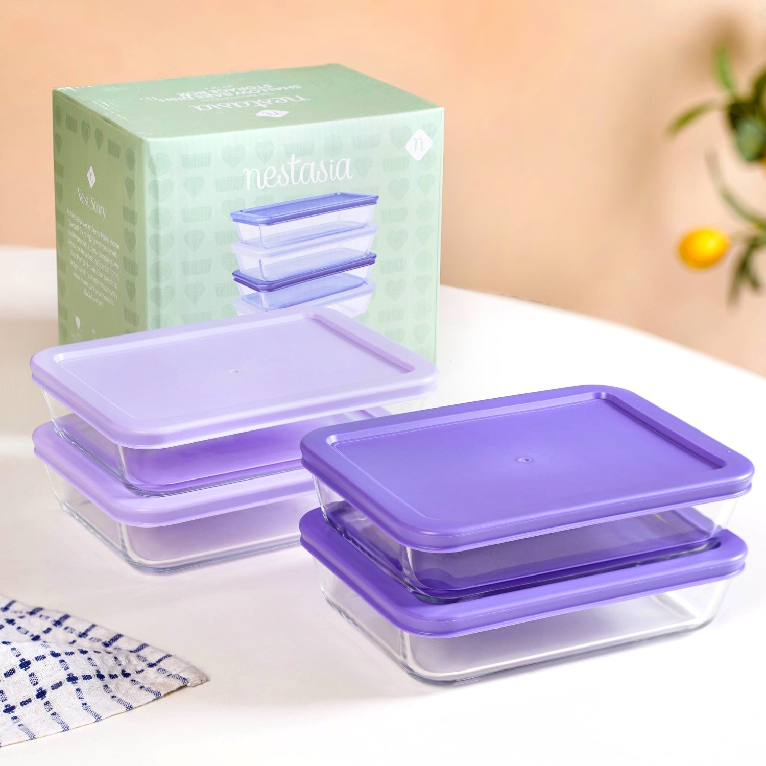 Nestasia Set Of 4 Shallow Borosilicate Glass Food Storage Container 800ml