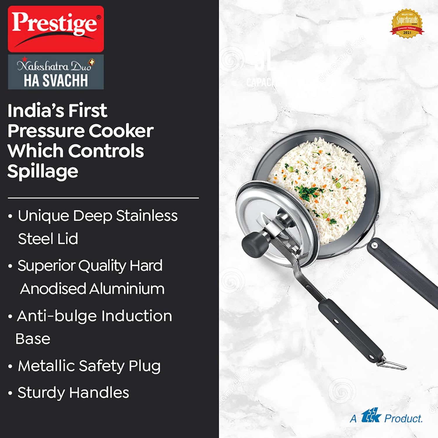 Prestige Nakshatra Duo Plus Svachh Hard Anodised Aluminium Pressure Cooker | Induction Compatible | Black - view 3
