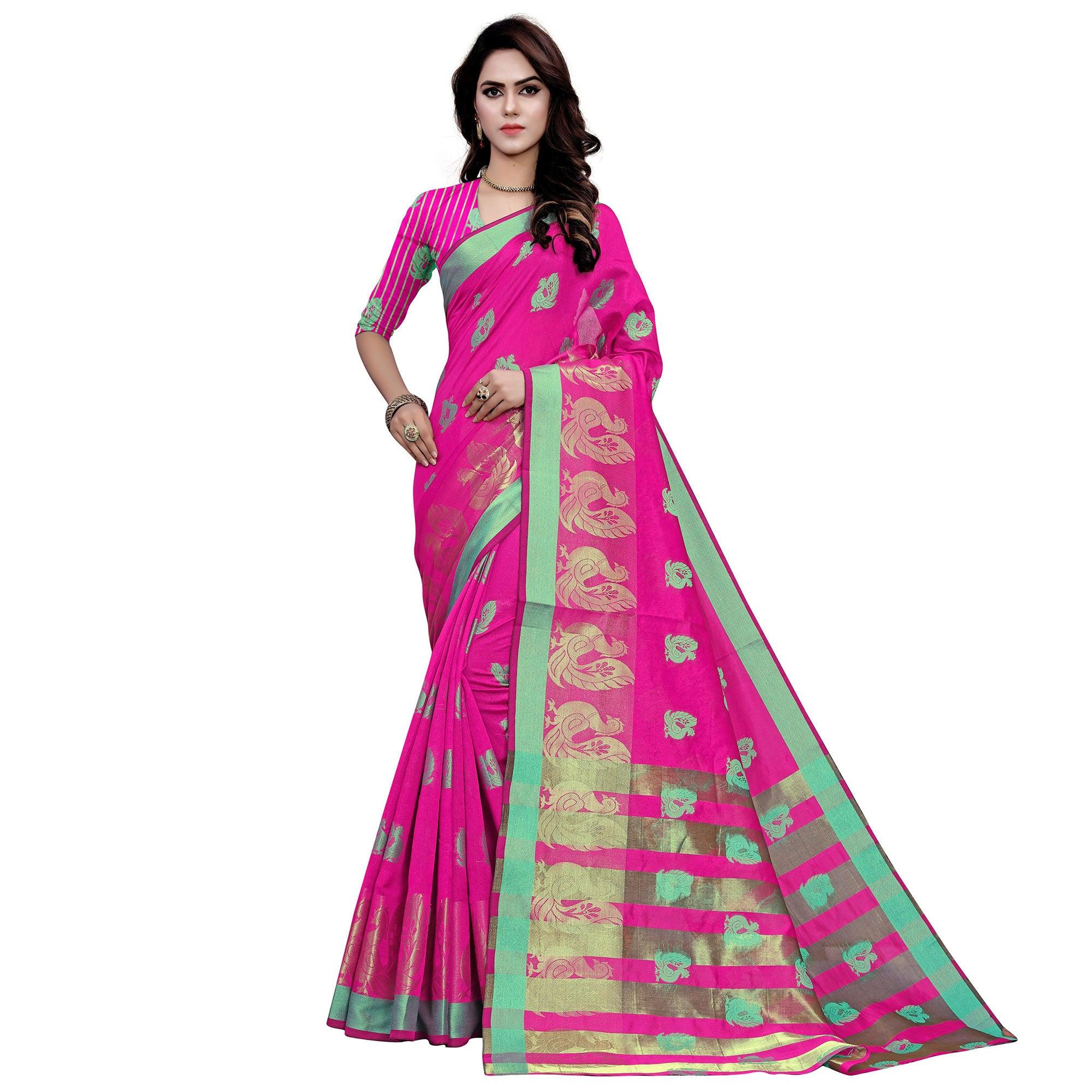 Peachmode Charming Pink Colored Festive Wear Woven Work Art Silk Saree