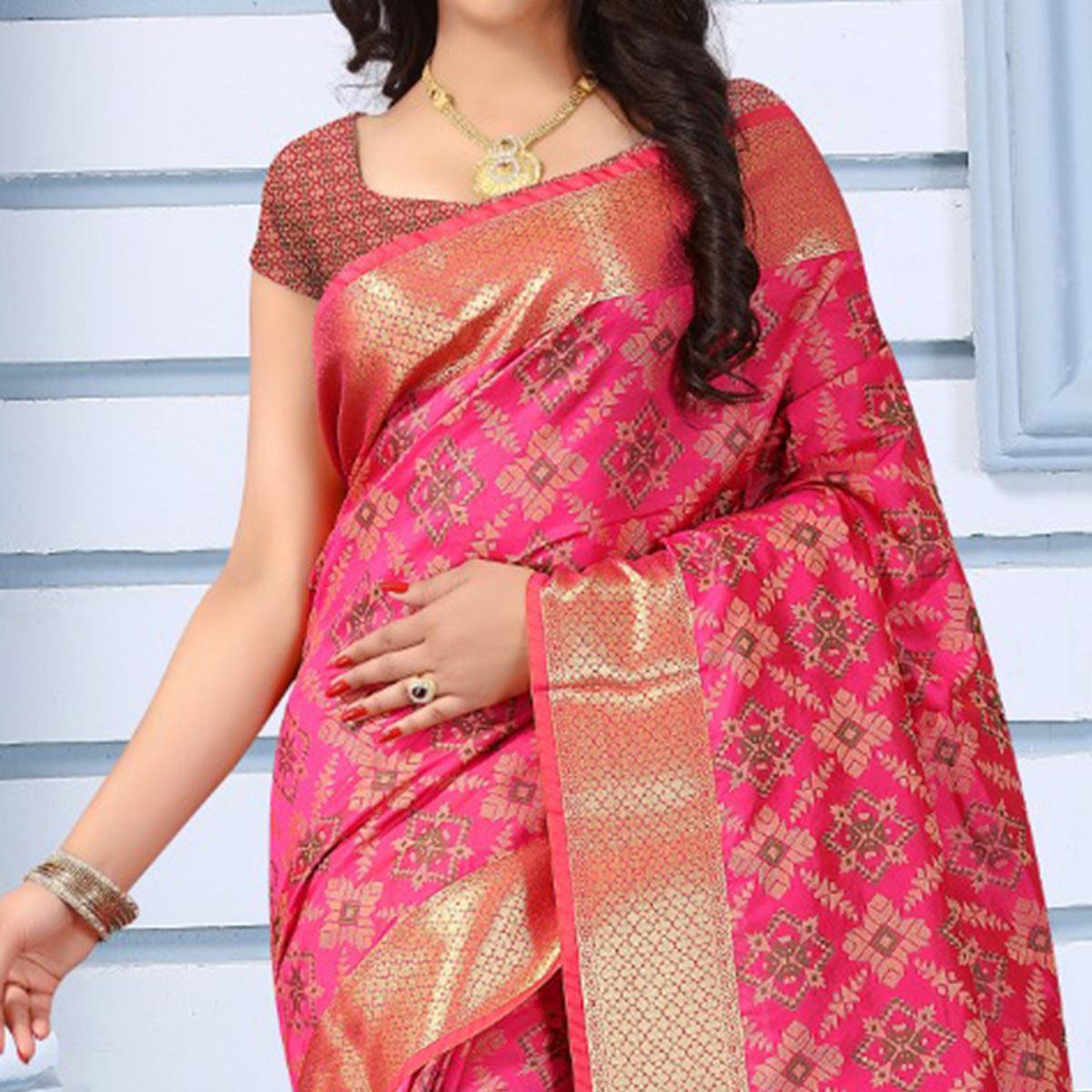 Peachmode Lovely Pink Colored Festive Wear Woven Banarasi Silk Saree - view 2