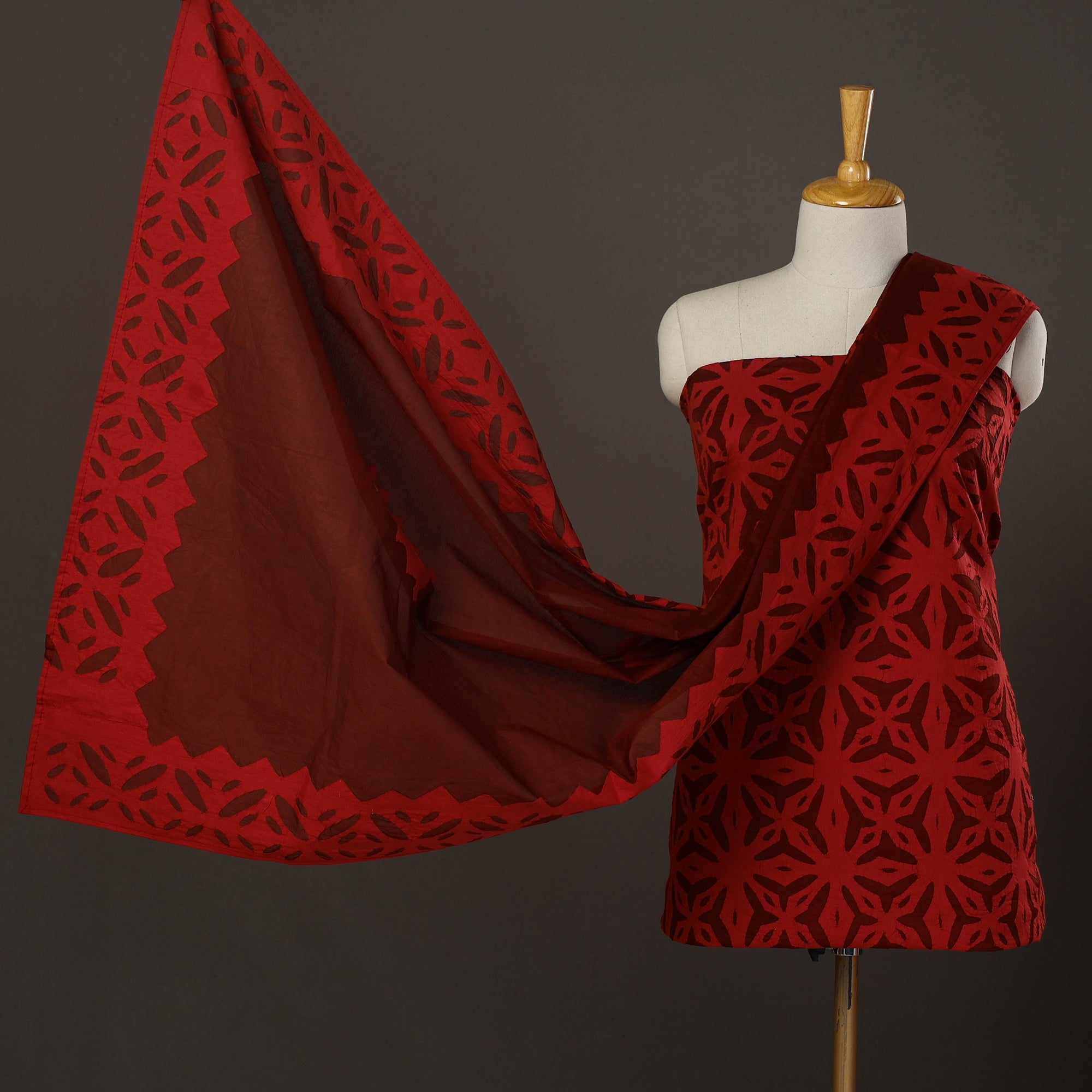 SHADES OF MARUDHARA 3pc Cut Work Cotton Barmer Applique Dress Material 49