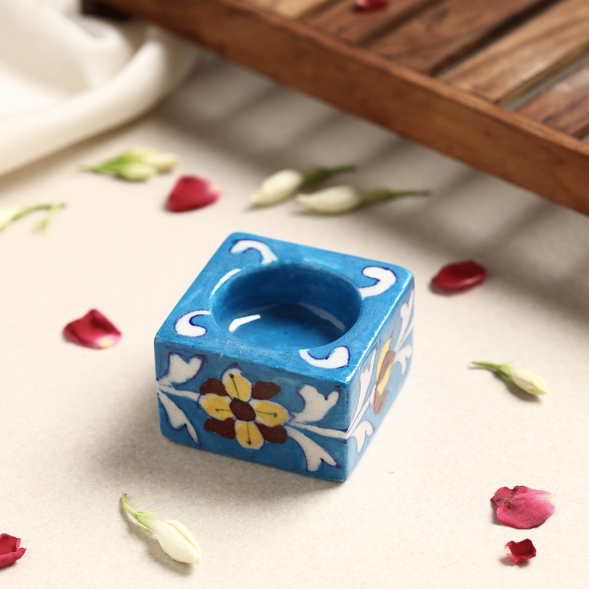 RAJASTHAN BLUE POTTERY Original Blue Pottery Ceramic Tealight Candle Holder