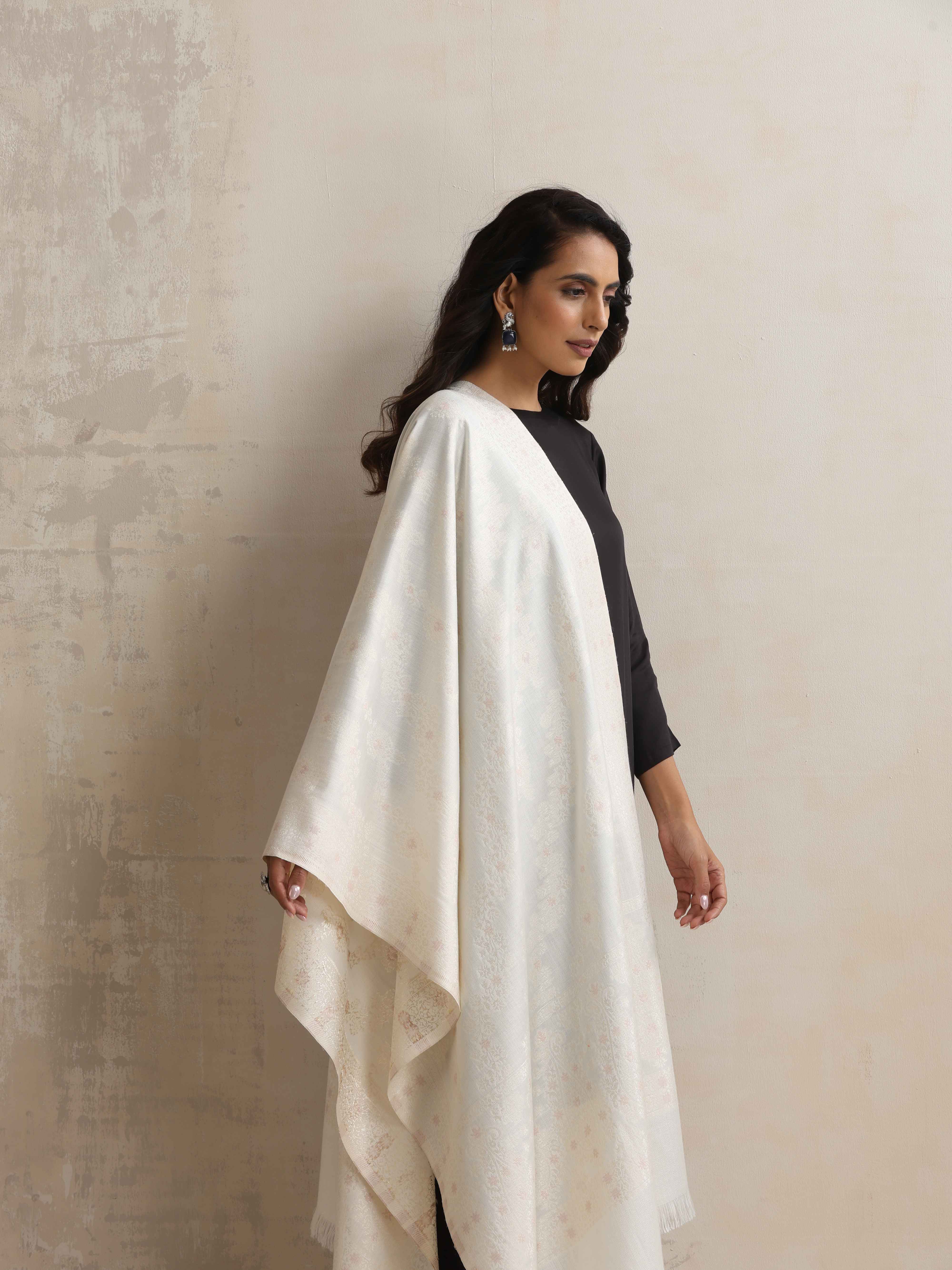 trueBrowns Ivory Gold Woollen Stole - view 2