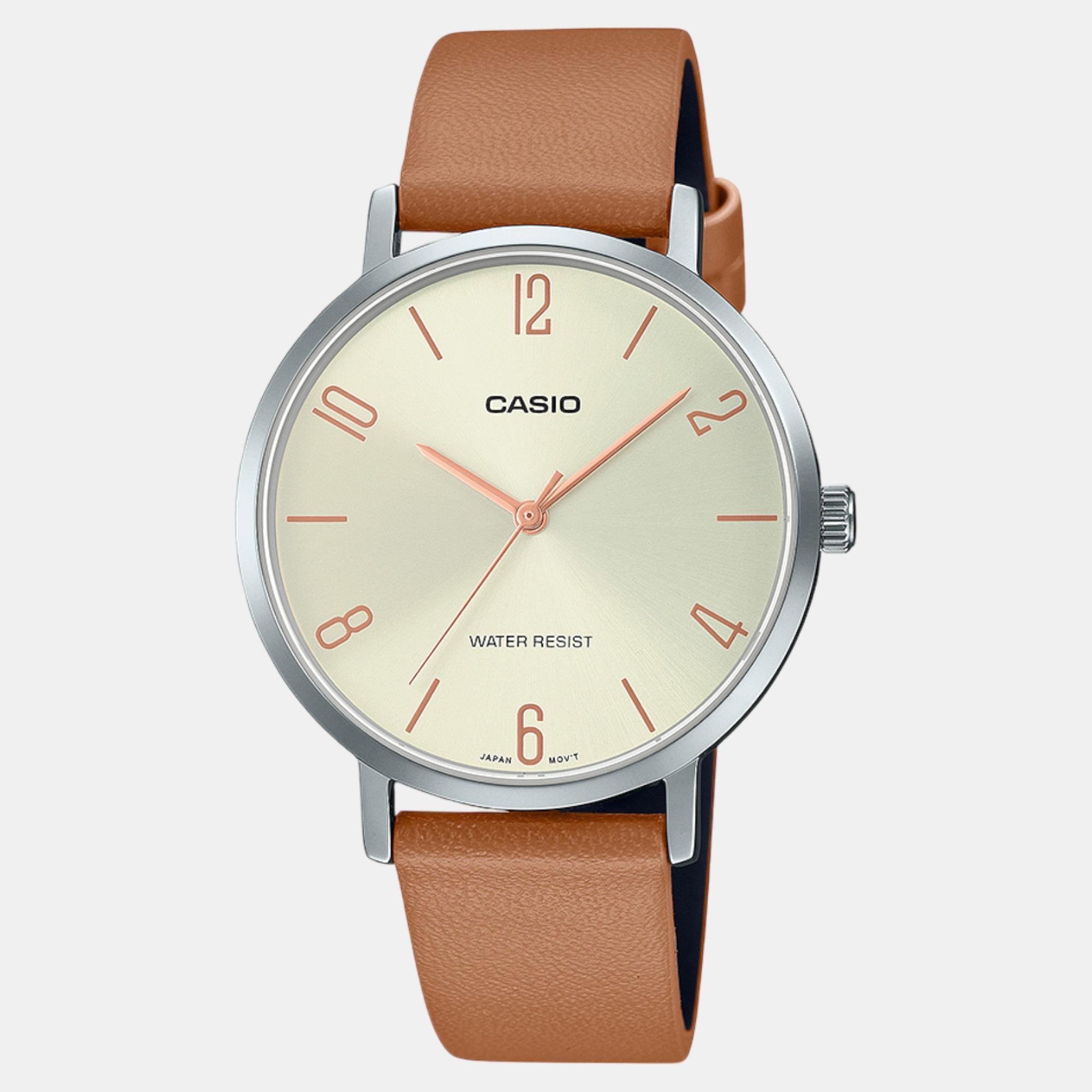 Casio Enticer Women Quartz Silver Dial Analog Leather Watch A2295