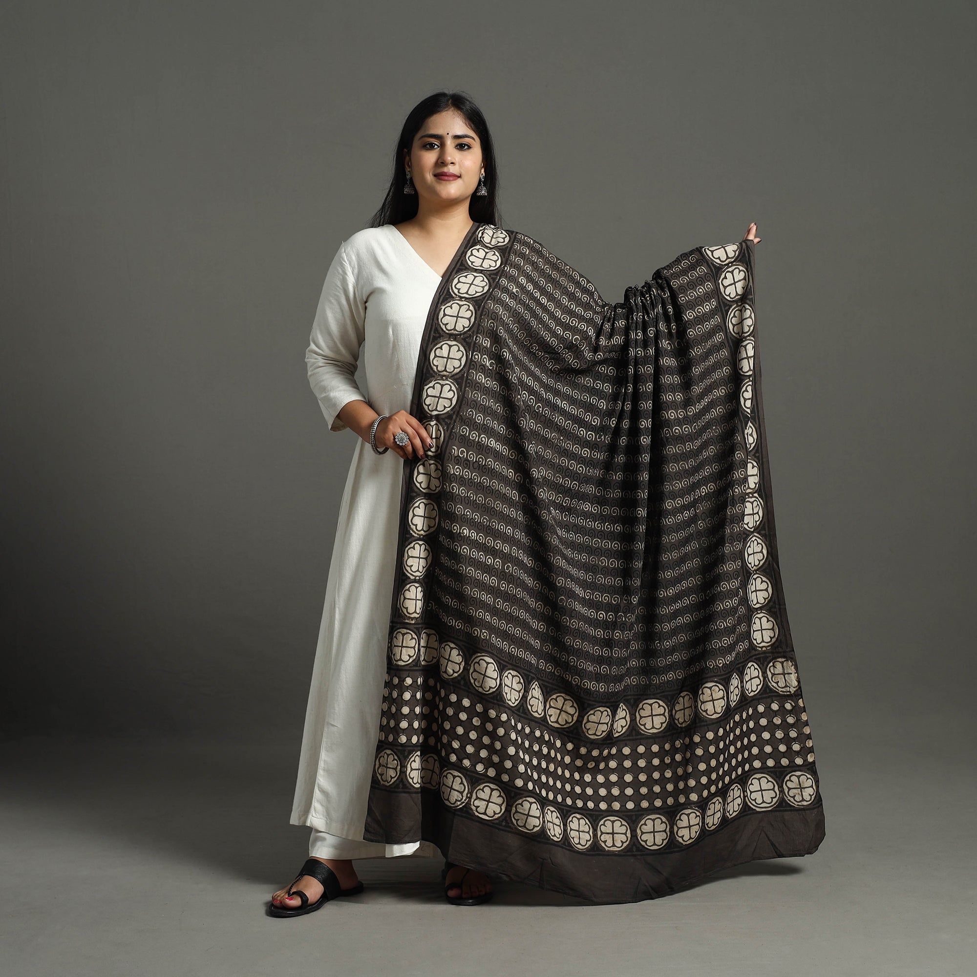 ITOKRI CRAFTS INITIATIVE Brown - Natural Dyed Mul Cotton Akola Print Dupatta 04 - view 2
