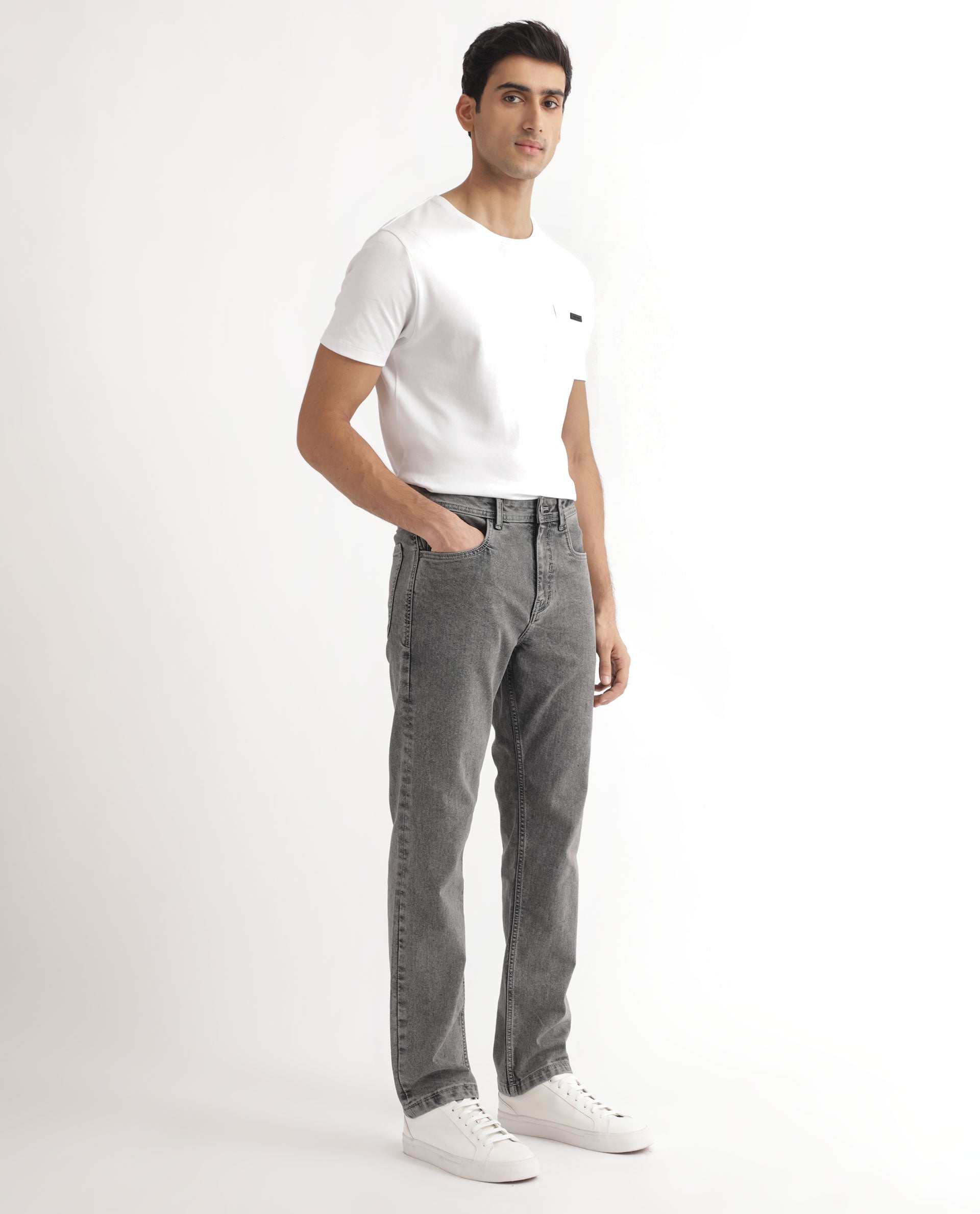 Rare Rabbit Men's Klune Light Grey Mid Wash Mid-Rise Regular Fit Jeans - view 7