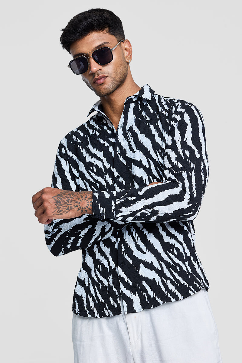 SNITCH Black Textured Animal Print Shirt - view 4