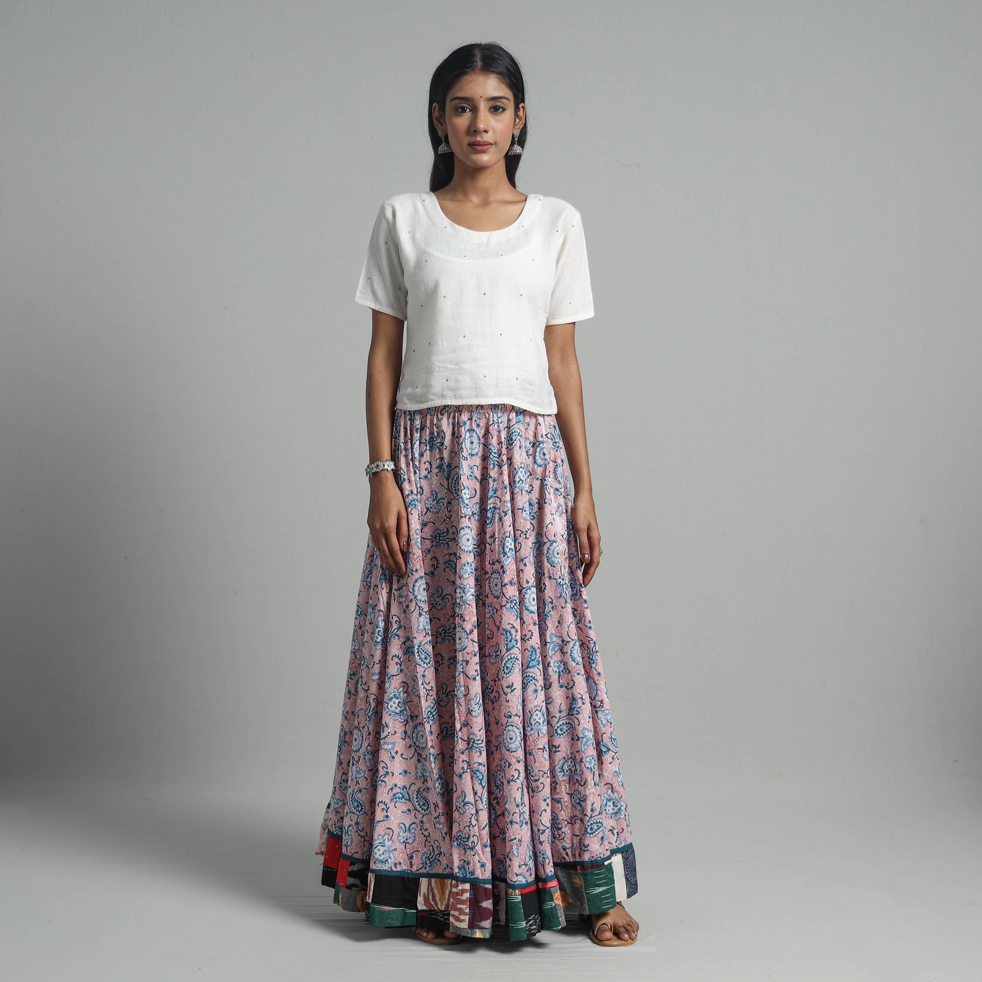 NOORI BAZAR Pink - Sanganeri Block Print Cotton Long Skirt 10 - view 3