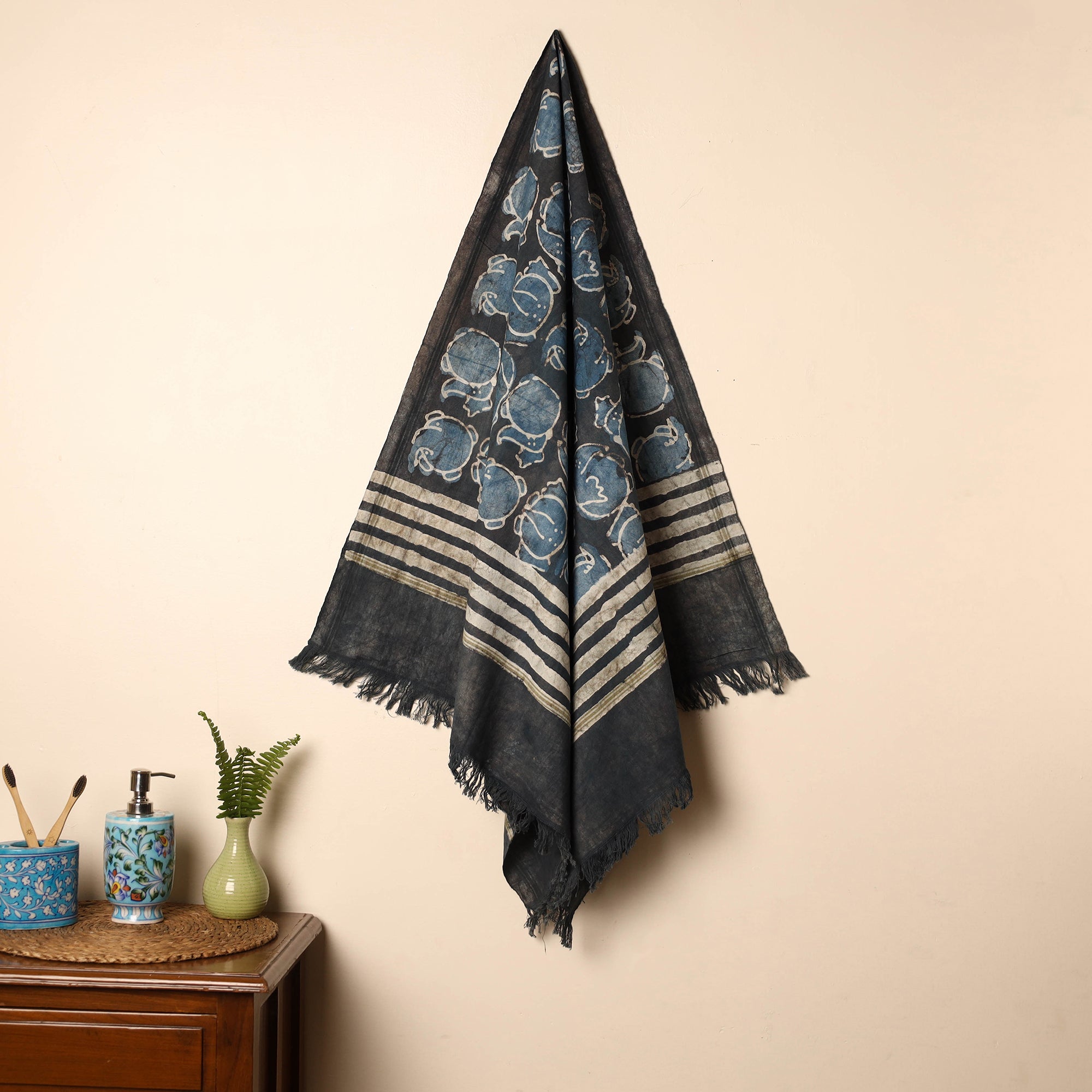 BINDAAS UNLIMITED Black - Handloom Block Printed Cotton Bindaas Towel 08