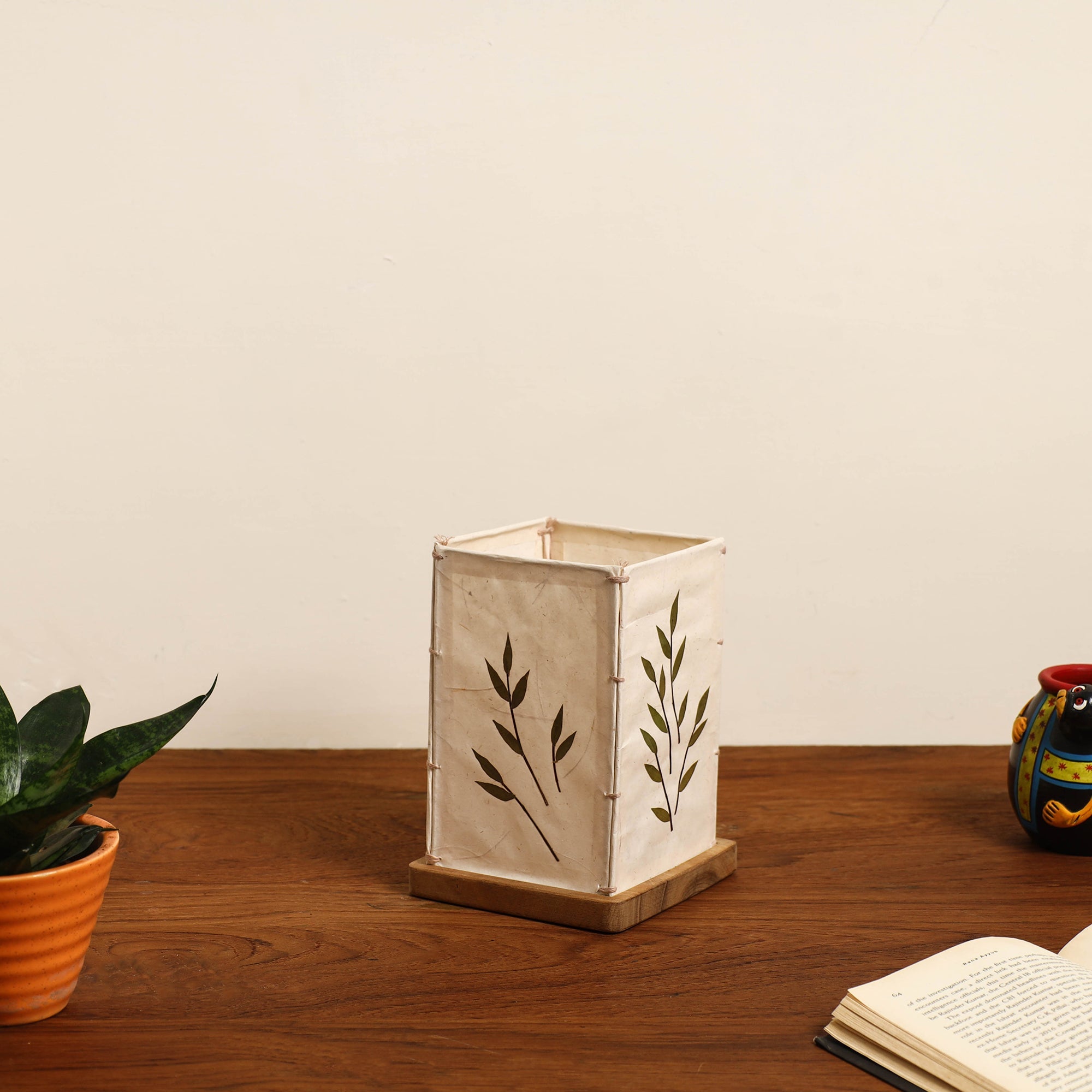SHRADHANJALI - AN AUROVILLE UNIT Bamboo Art Work Candle Shade with Wooden Base - view 2