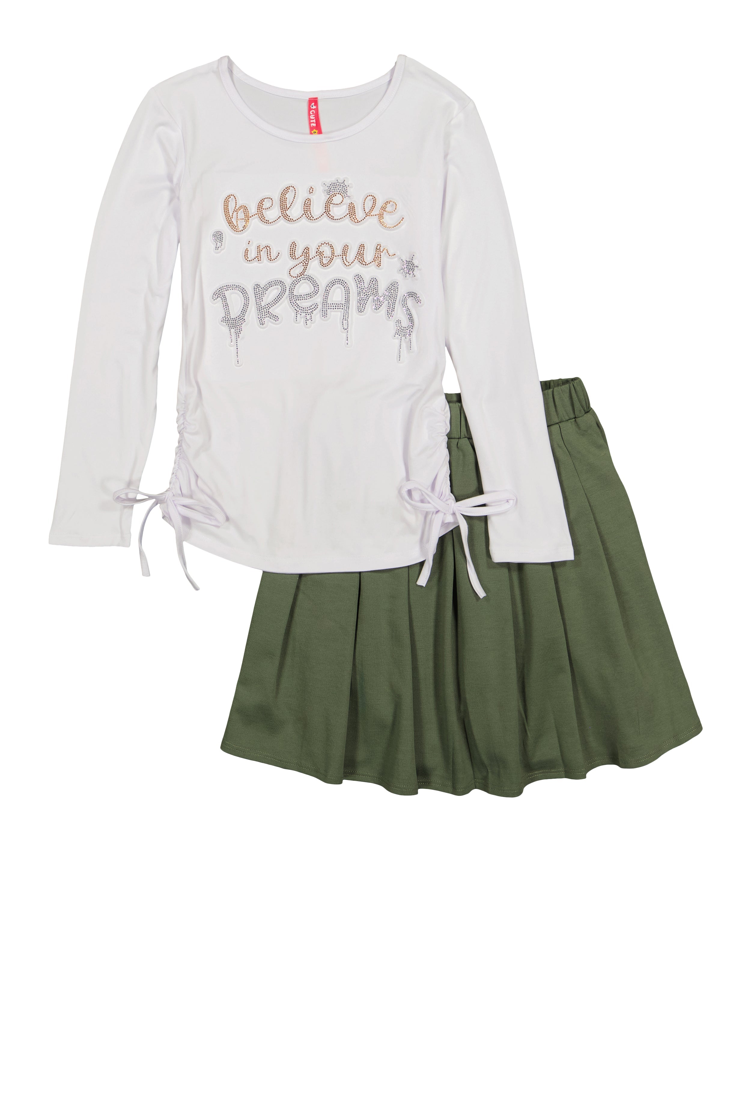 Rainbow Shops Girls Believe In Your Dreams Top and Pleated Skirt