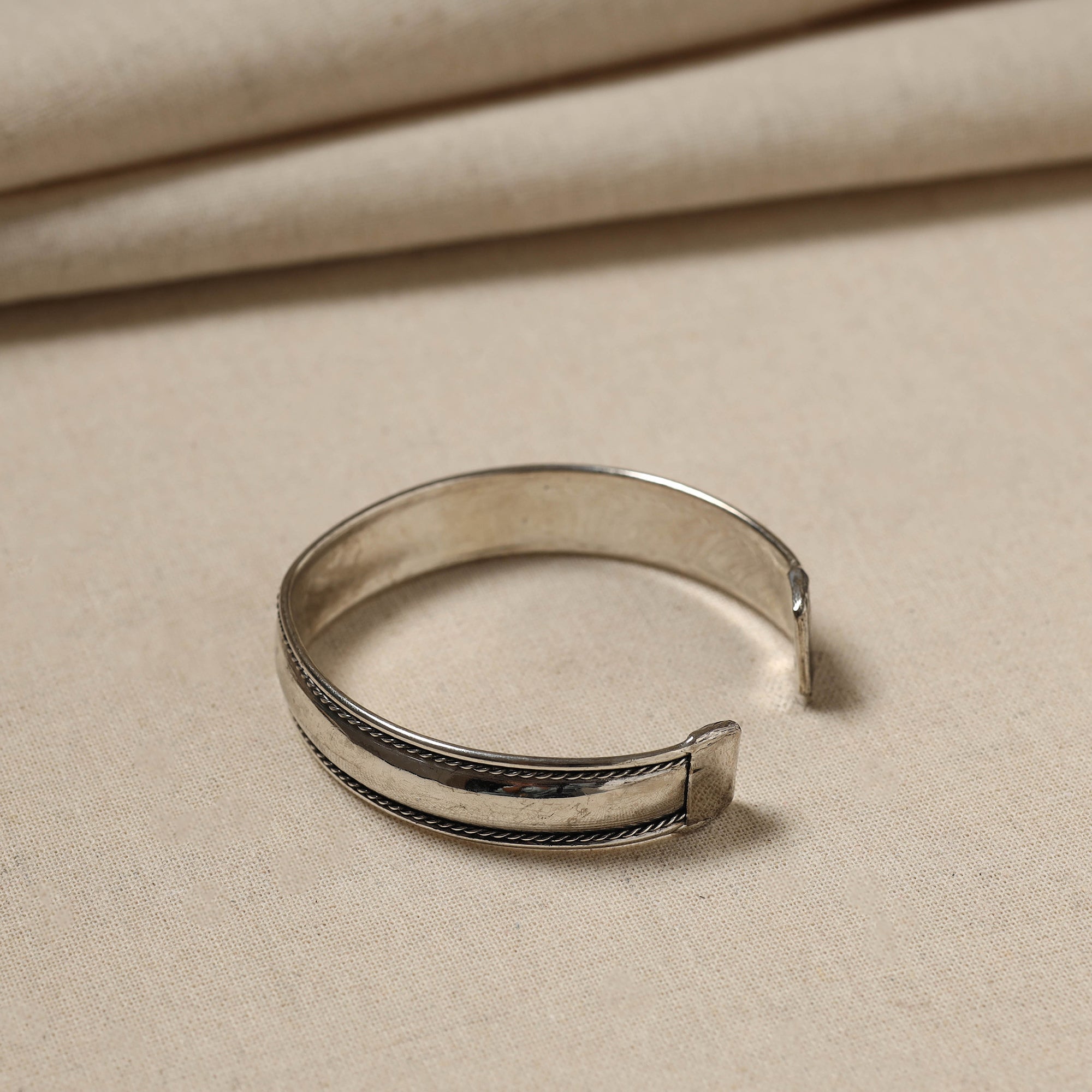 WHITE RIVER STORIES Antique Finish Oxidised German Silver Bangle / Cuff Bracelet (Adjustable)