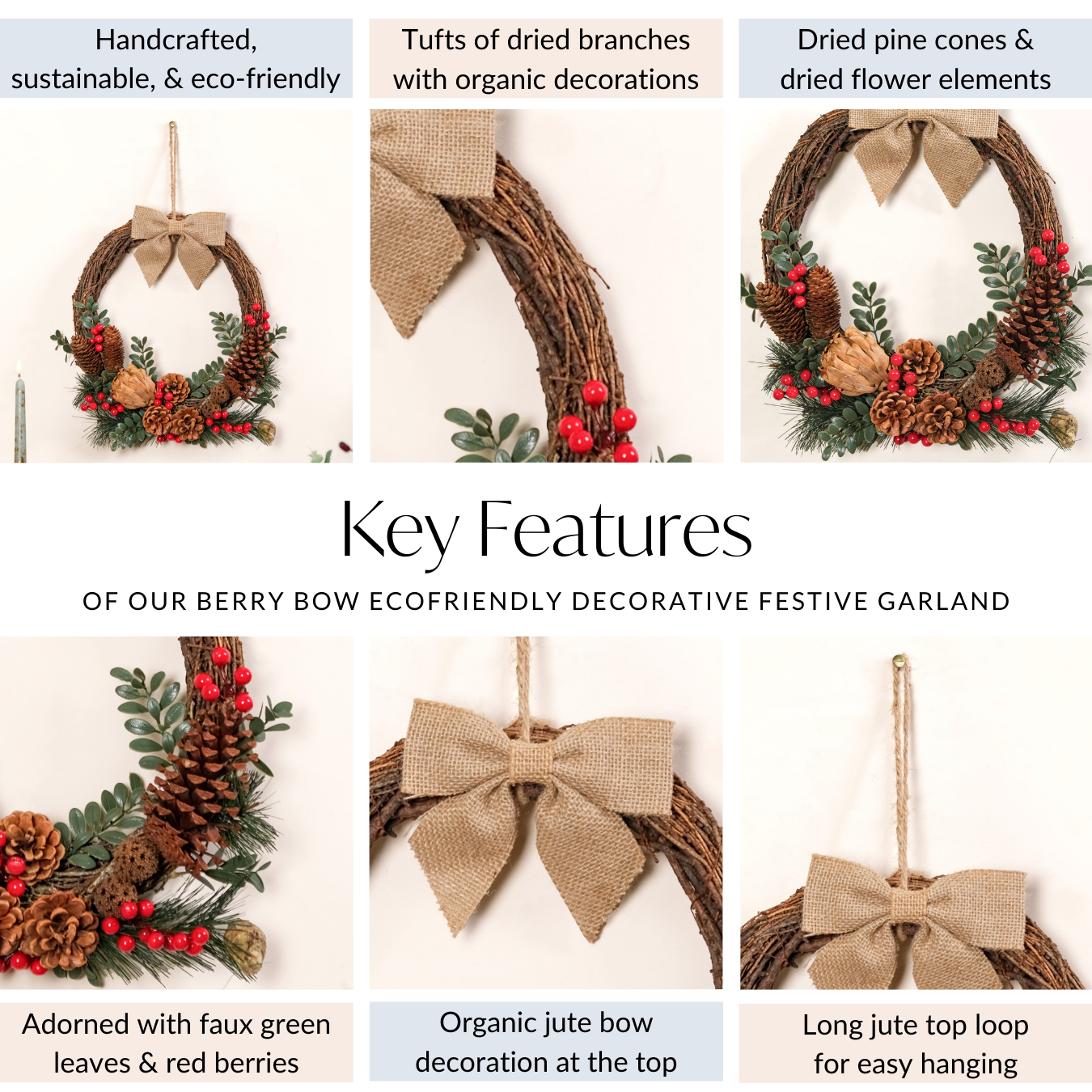 Nestasia Berry Bow Ecofriendly Decorative Festive Wreath - view 5