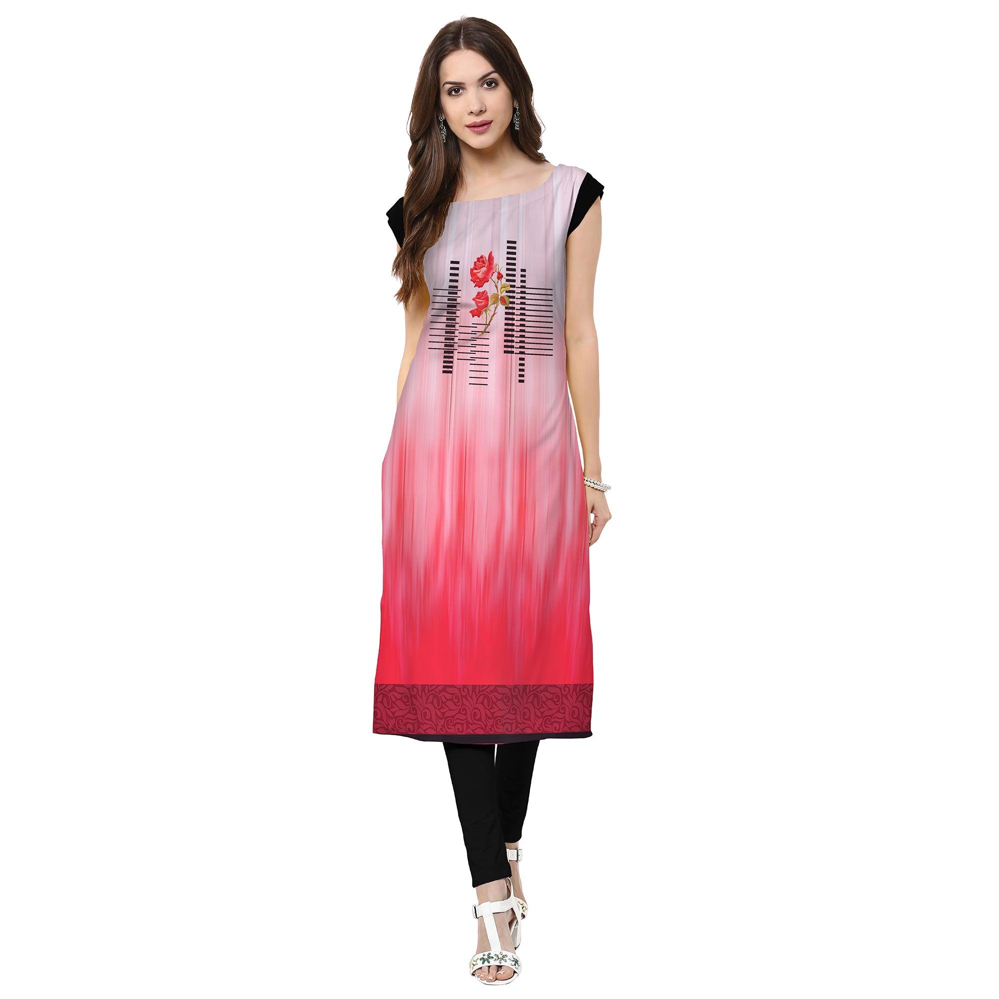 Peachmode Seller Engrossing Pink Colored Casual Printed Crepe Kurti