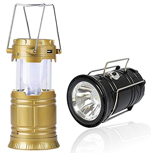Kuber Industries 2 Piece Solar Lantern Emergency Light LED Rechargeable Torch with USB Mobile Charging Point and 2 Power Source Solar (Gold & Black) -