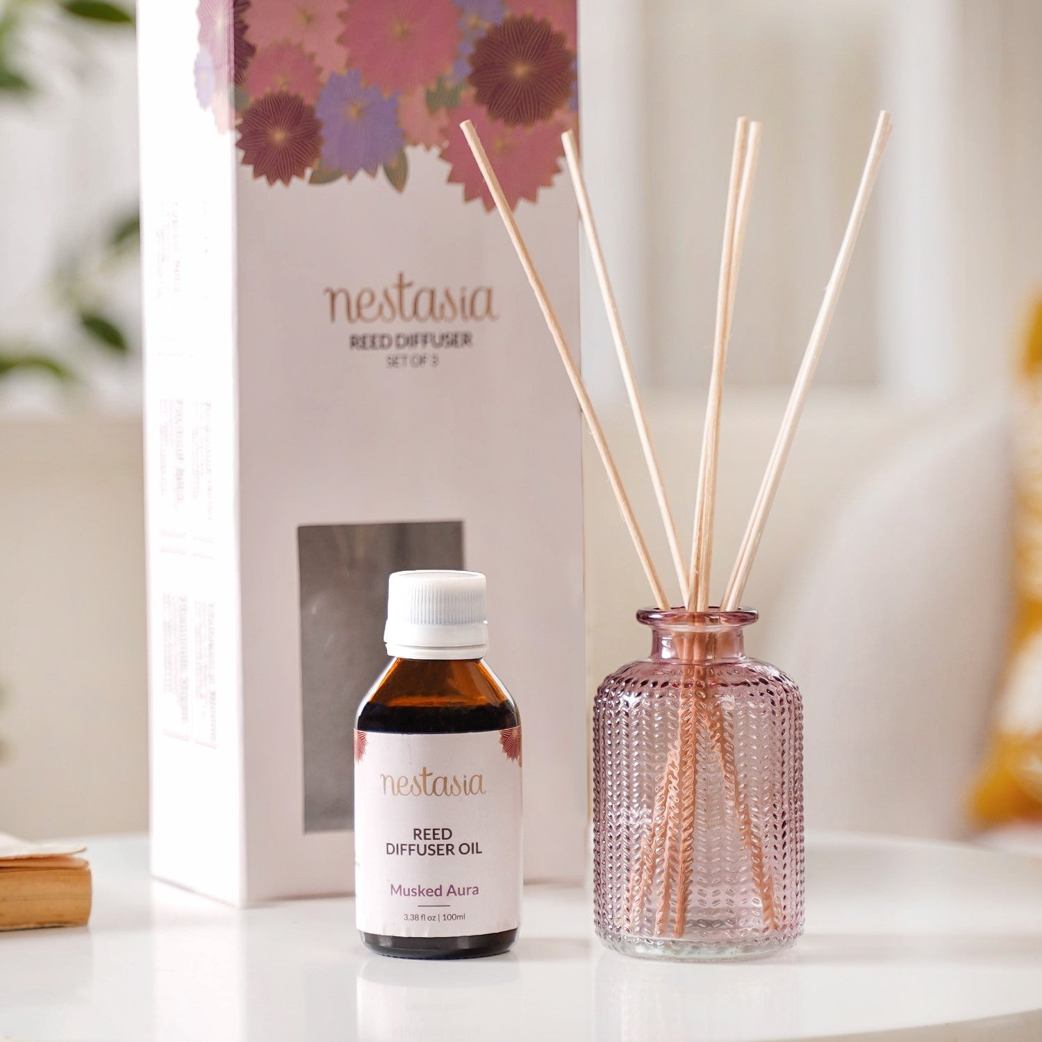 Nestasia Set Of 3 Musked Aura Fragrance Bottle And Reed Diffuser