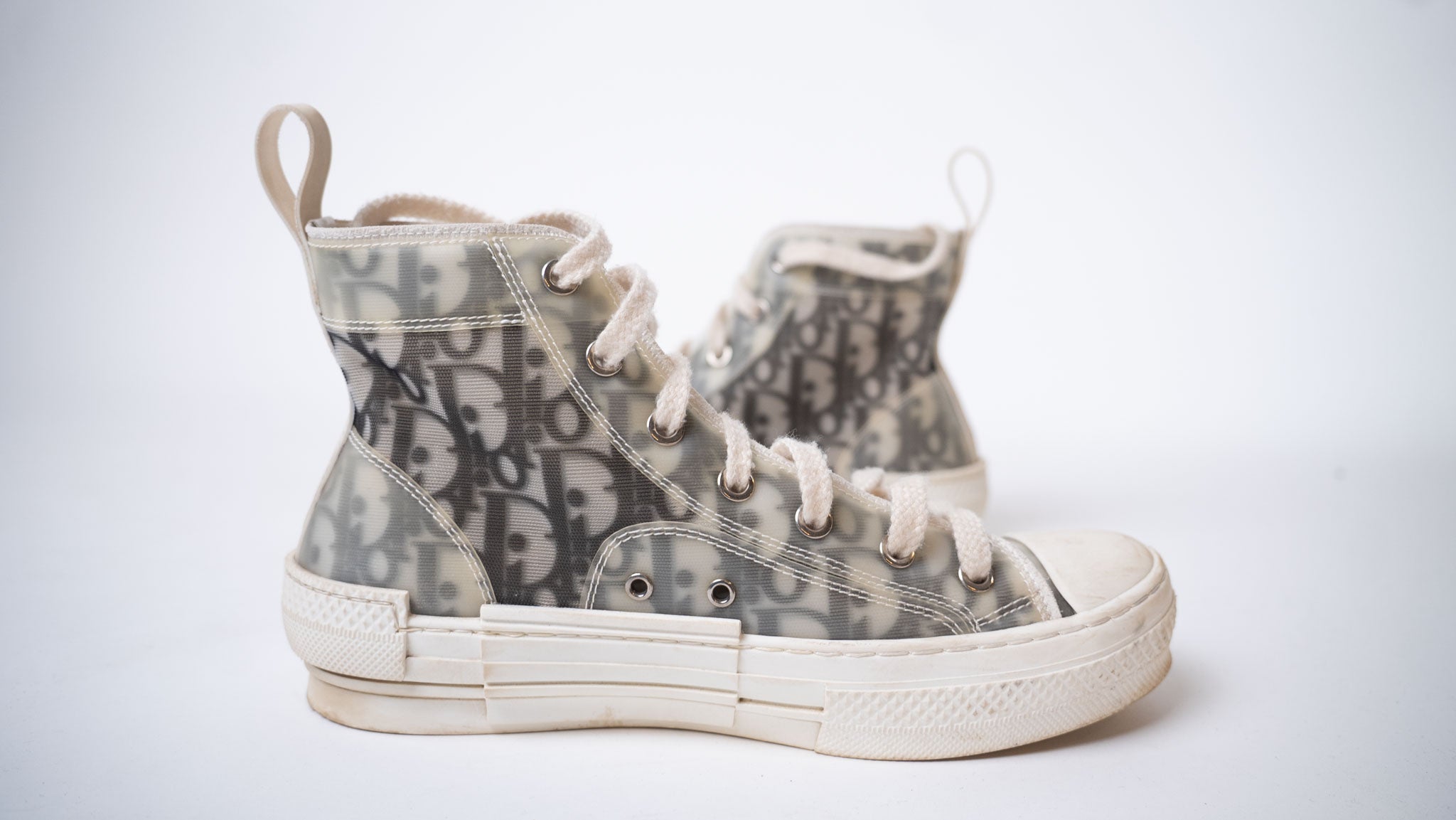DIOR Black/White Oblique Mesh B23 High Top Sneakers - view 2