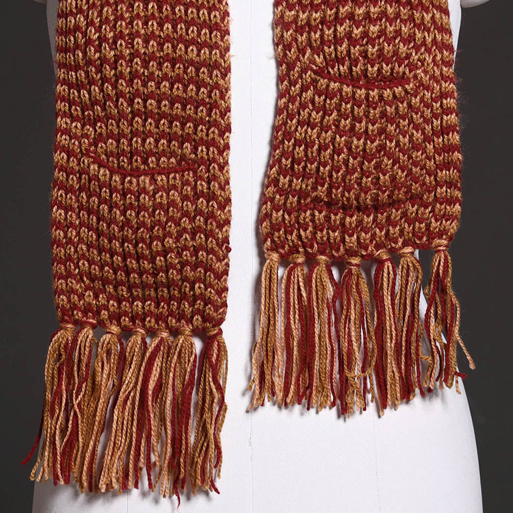 KILMORA Brown - Kumaun Hand Knitted Woolen Muffler with Pockets - view 2