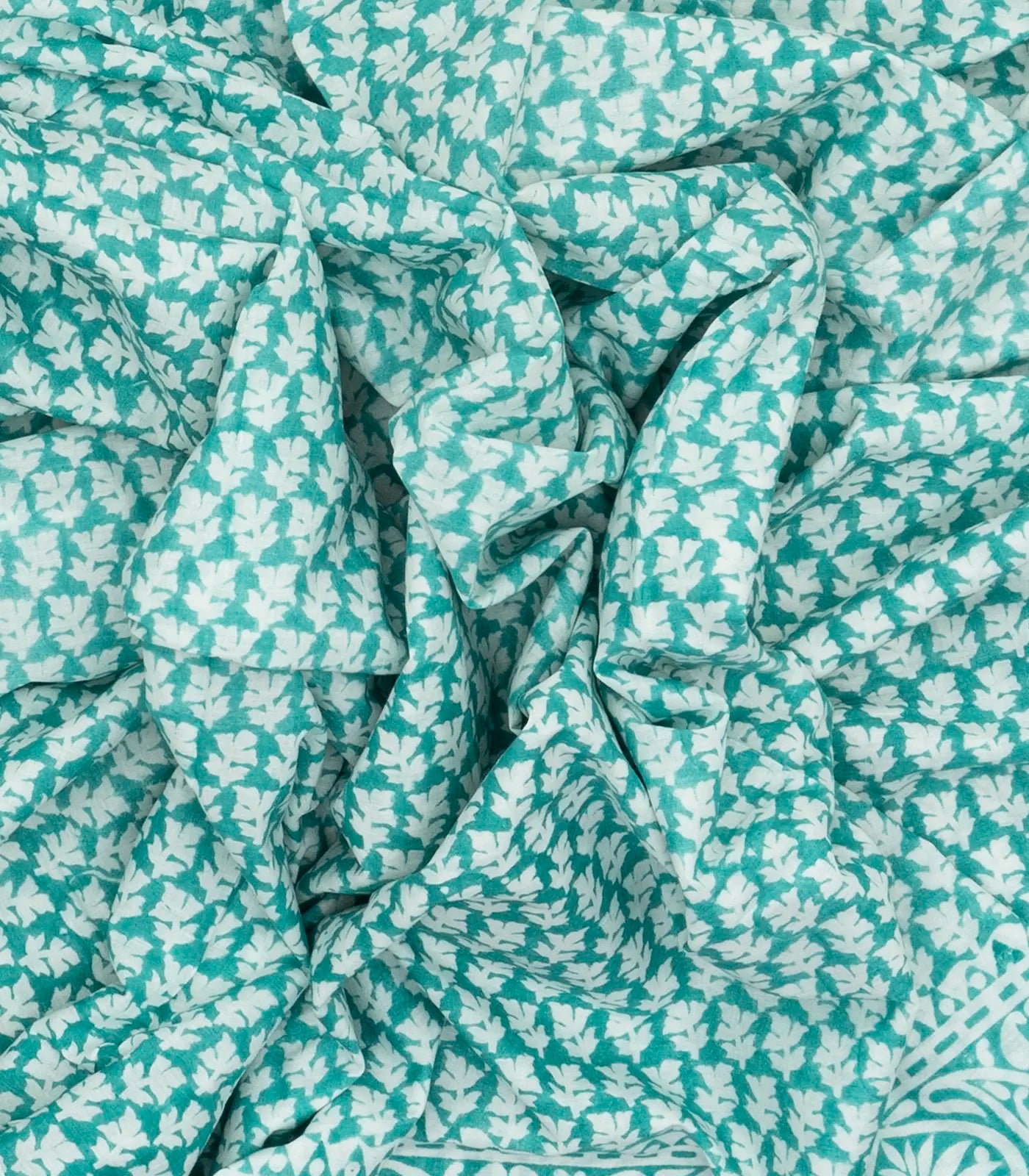 RmKV Turquoise Woven Jaipur Cotton Saree Printed With White Floral Motifs - view 3